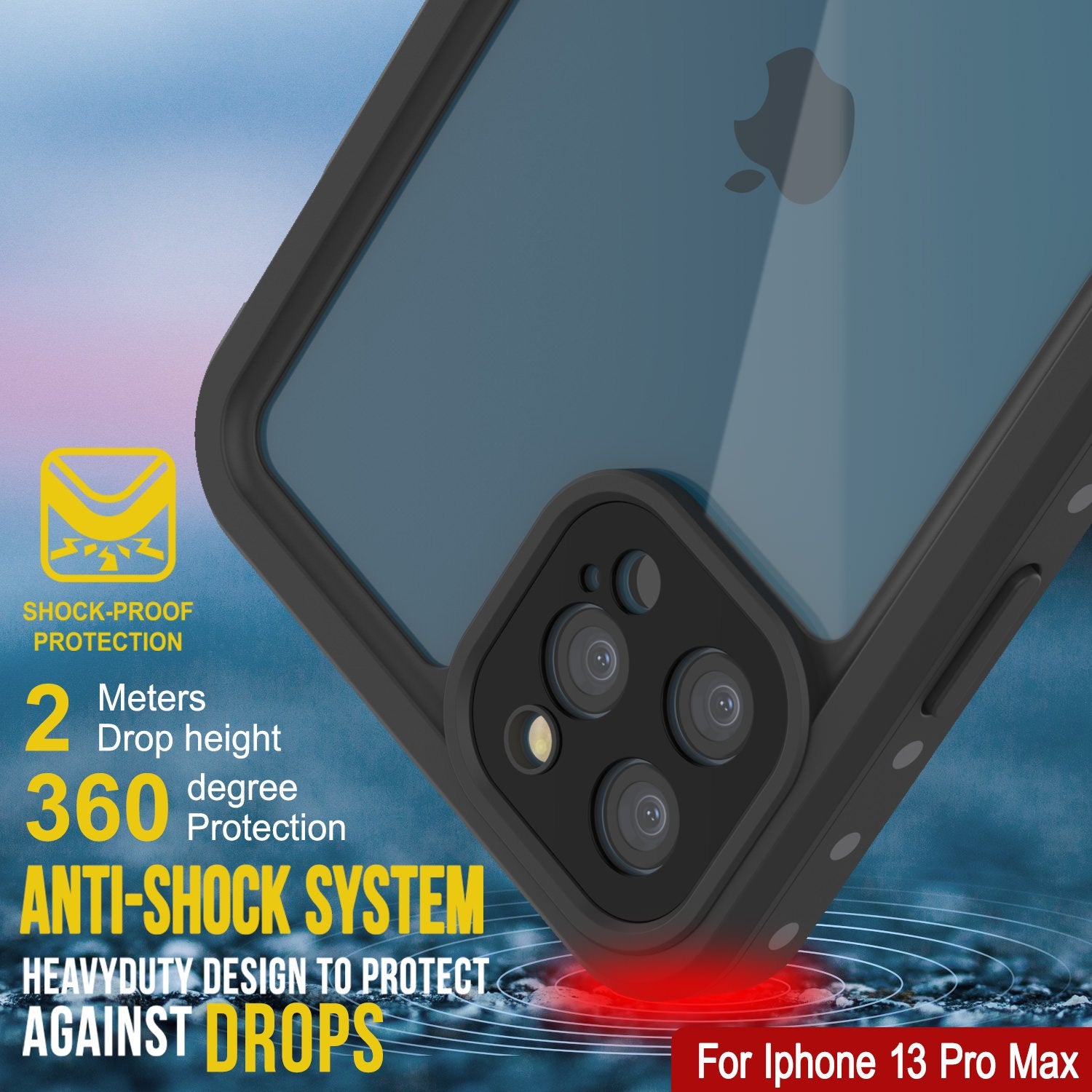 Capa à prova d'água IP68 para iPhone 13 Pro Max, Punkcase [Transparente] [Série StudStar] [Ajuste Slim] [Prova de sujeira]