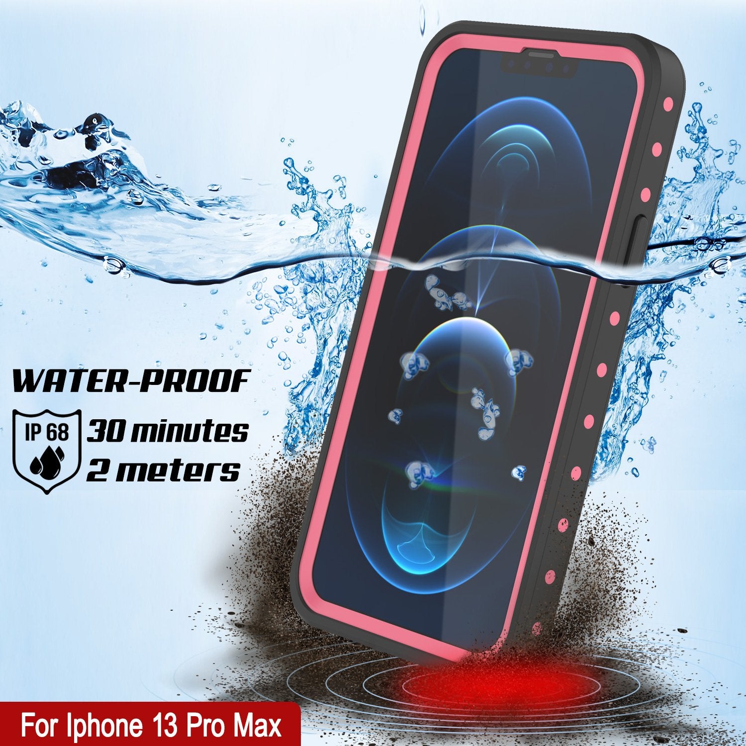 Capa à prova d'água IP68 para iPhone 13 Pro Max, Punkcase [Rosa] [Série StudStar] [Ajuste Slim] [À prova de sujeira]