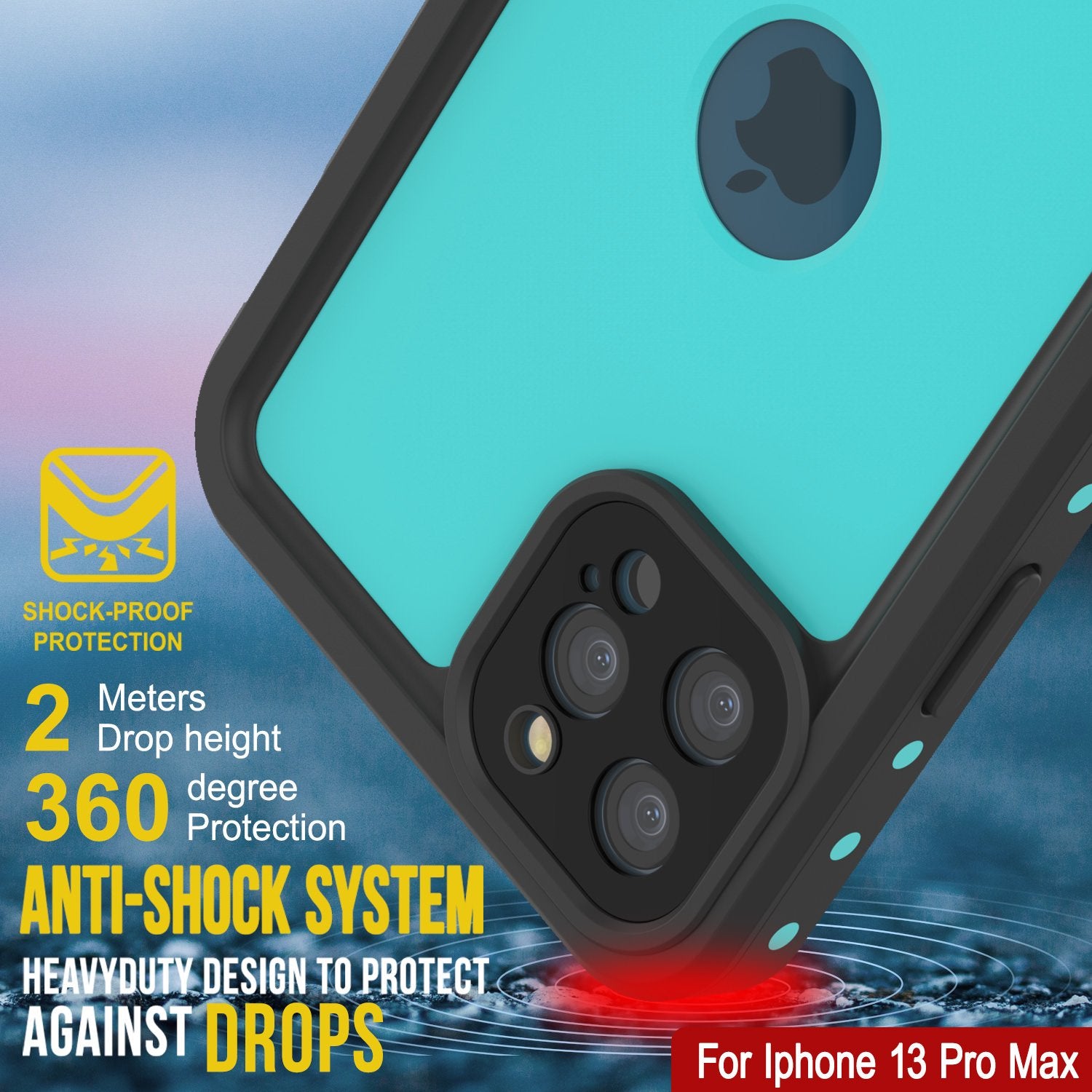 Capa à Prova d'Água IP68 para iPhone 13 Pro Max, Punkcase [Teal] [Série StudStar] [Ajuste Slim]