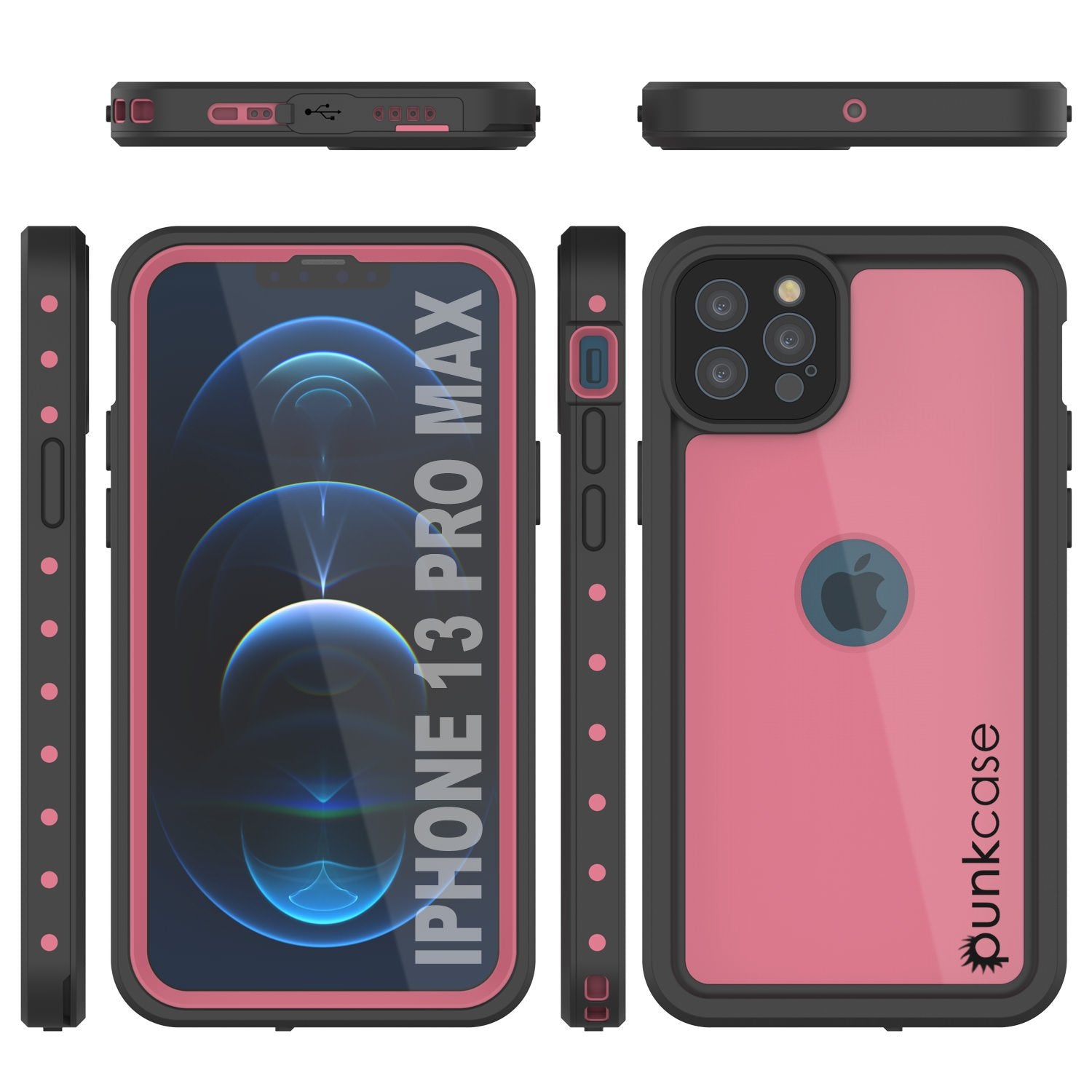 Capa à prova d'água IP68 para iPhone 13 Pro Max, Punkcase [Rosa] [Série StudStar] [Ajuste Slim] [À prova de sujeira]