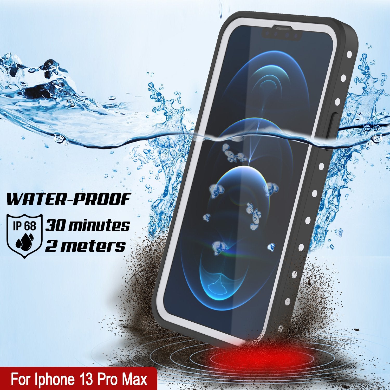 Capa à prova d'água IP68 para iPhone 13 Pro Max, Punkcase [Branco] [Série StudStar] [Ajuste fino] [À prova de sujeira]