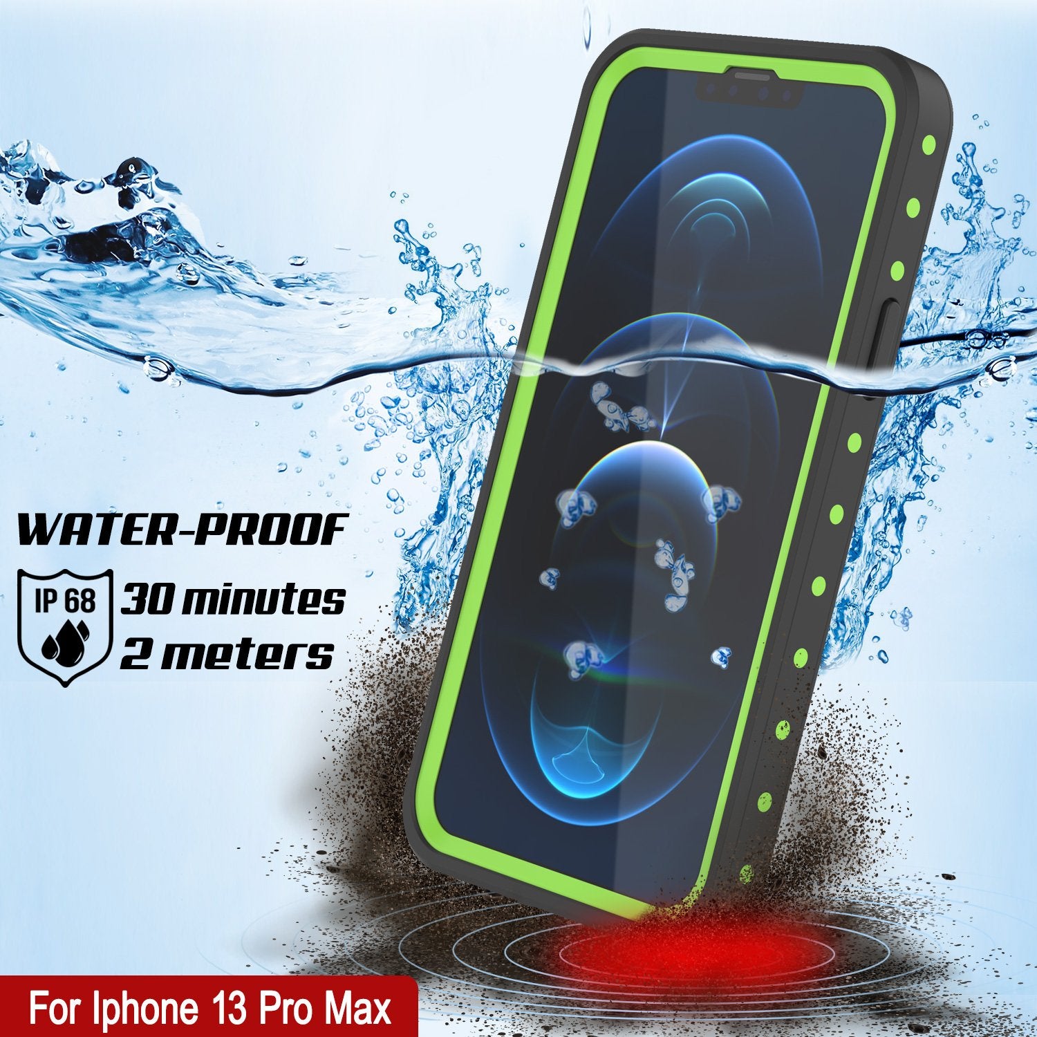 Capa à prova d'água IP68 para iPhone 13 Pro Max, Punkcase [Verde claro] [Série StudStar] [Ajuste fino] [Prova de sujeira]