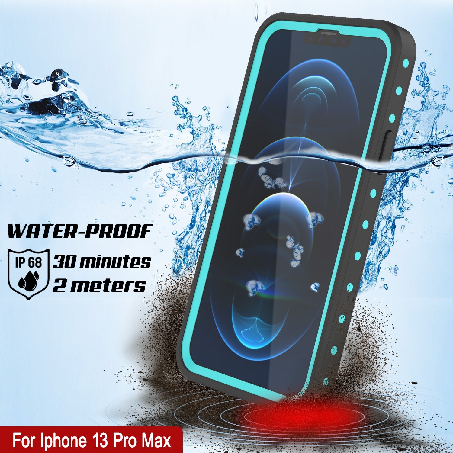 Capa à Prova d'Água IP68 para iPhone 13 Pro Max, Punkcase [Teal] [Série StudStar] [Ajuste Slim]
