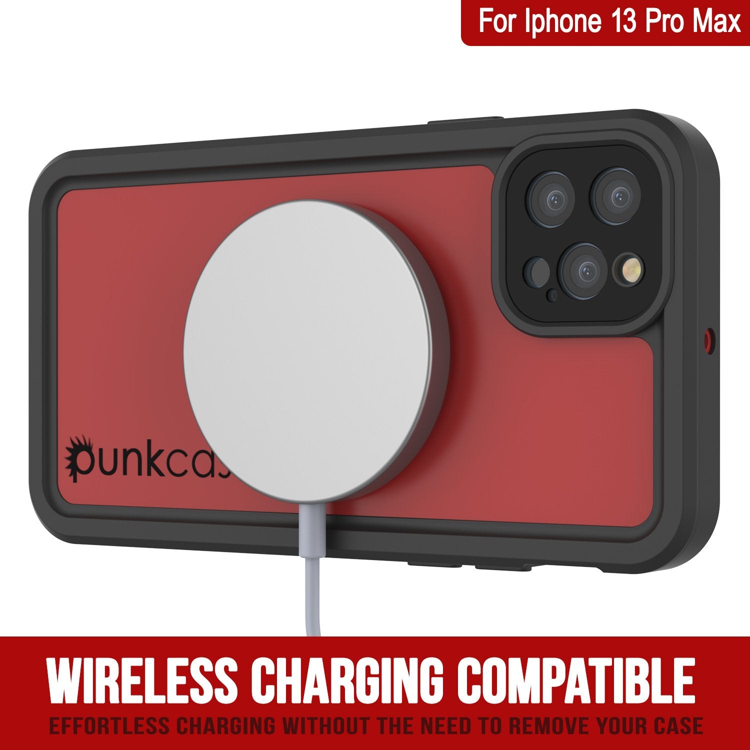 Capa à prova de água IP68 para iPhone 13 Pro Max, Punkcase [Vermelho] [Série StudStar] [Ajuste Slim]