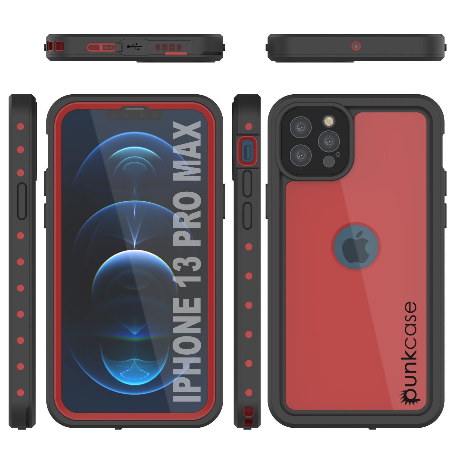 Capa à prova de água IP68 para iPhone 13 Pro Max, Punkcase [Vermelho] [Série StudStar] [Ajuste Slim]