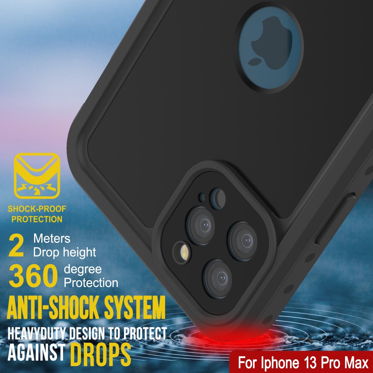 Capa à prova d'água IP68 para iPhone 13 Pro Max, Punkcase [Preto] [Série StudStar] [Ajuste fino]