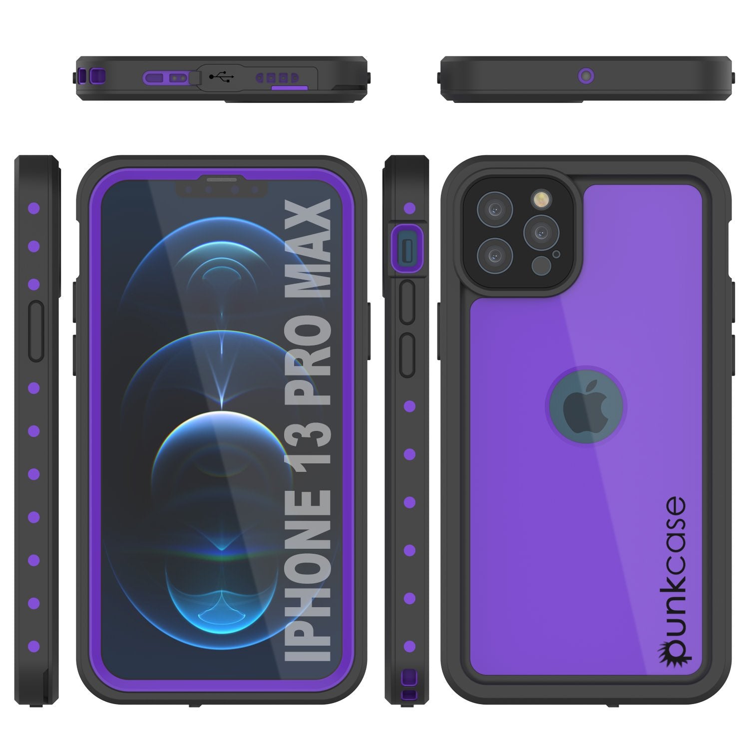 Capa à prova d'água IP68 para iPhone 13 Pro Max, Punkcase [Roxa] [Série StudStar] [Ajuste fino] [À prova de sujeira]