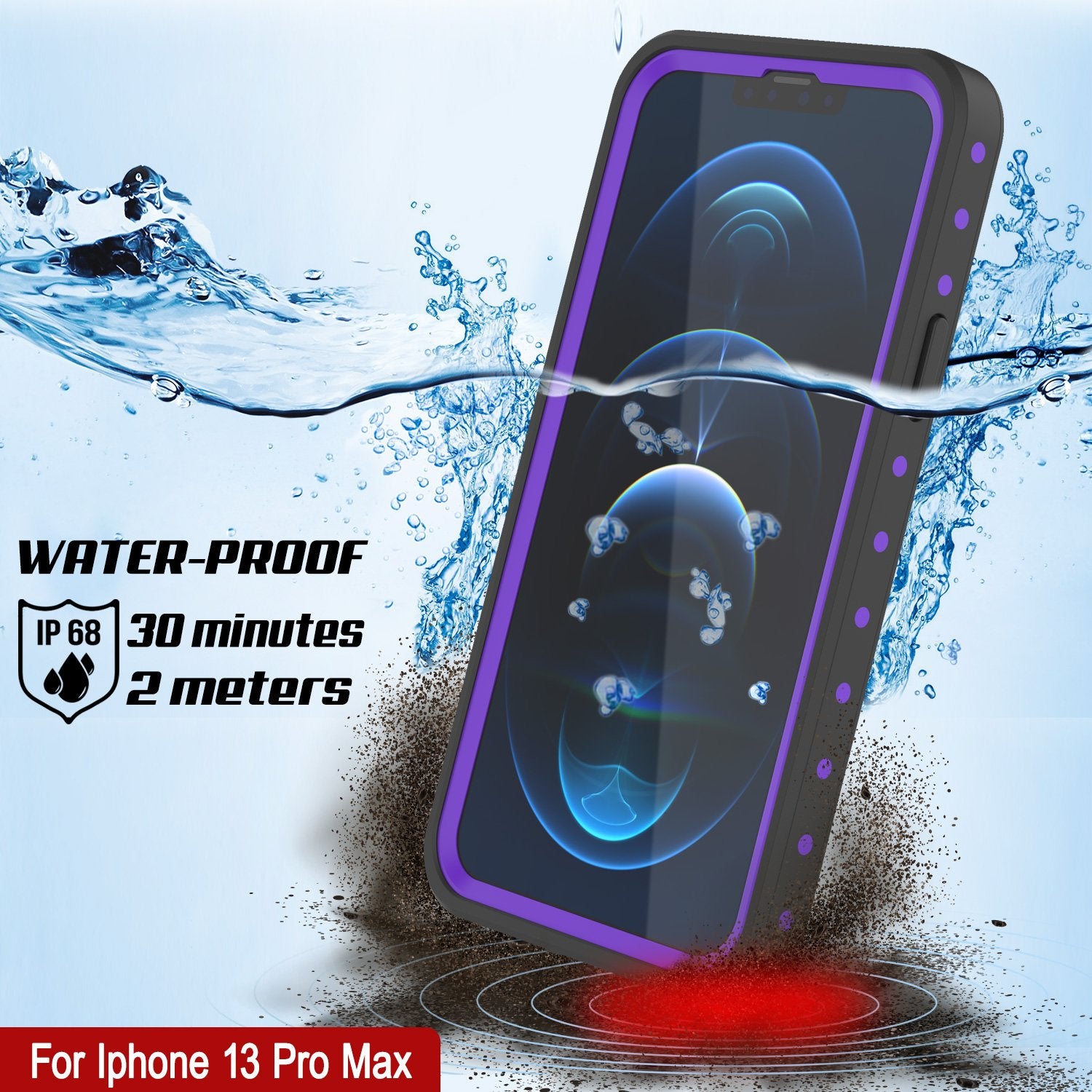Capa à prova d'água IP68 para iPhone 13 Pro Max, Punkcase [Roxa] [Série StudStar] [Ajuste fino] [À prova de sujeira]