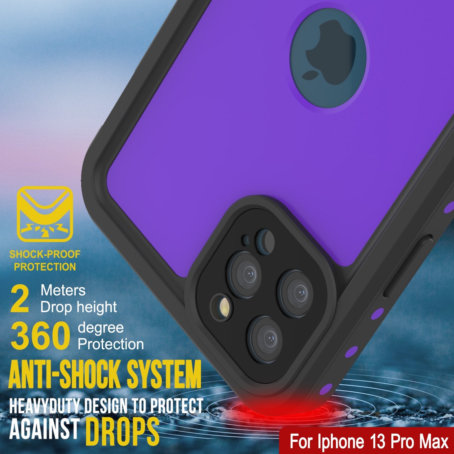 Capa à prova d'água IP68 para iPhone 13 Pro Max, Punkcase [Roxa] [Série StudStar] [Ajuste fino] [À prova de sujeira]