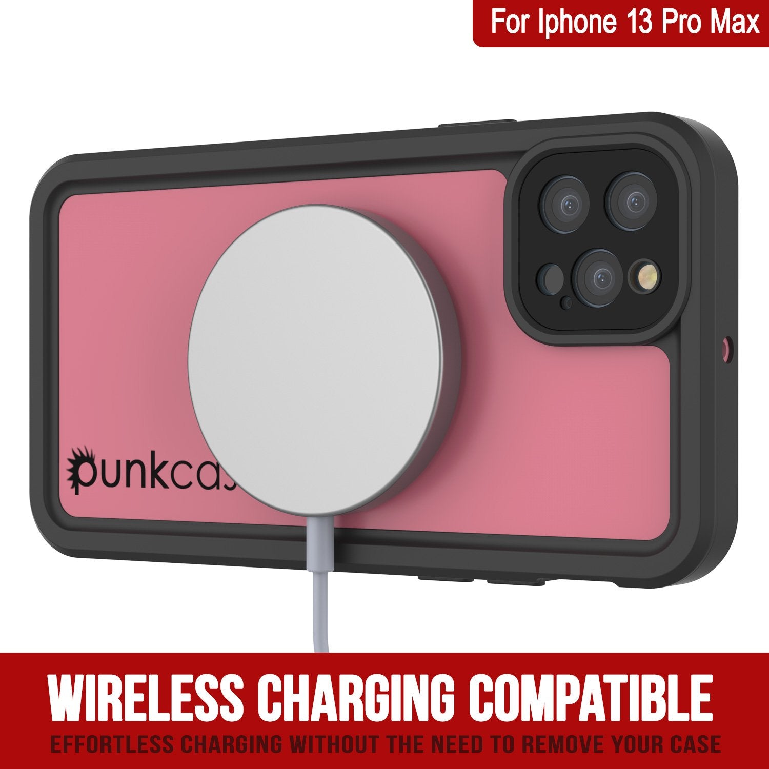 Capa à prova d'água IP68 para iPhone 13 Pro Max, Punkcase [Rosa] [Série StudStar] [Ajuste Slim] [À prova de sujeira]