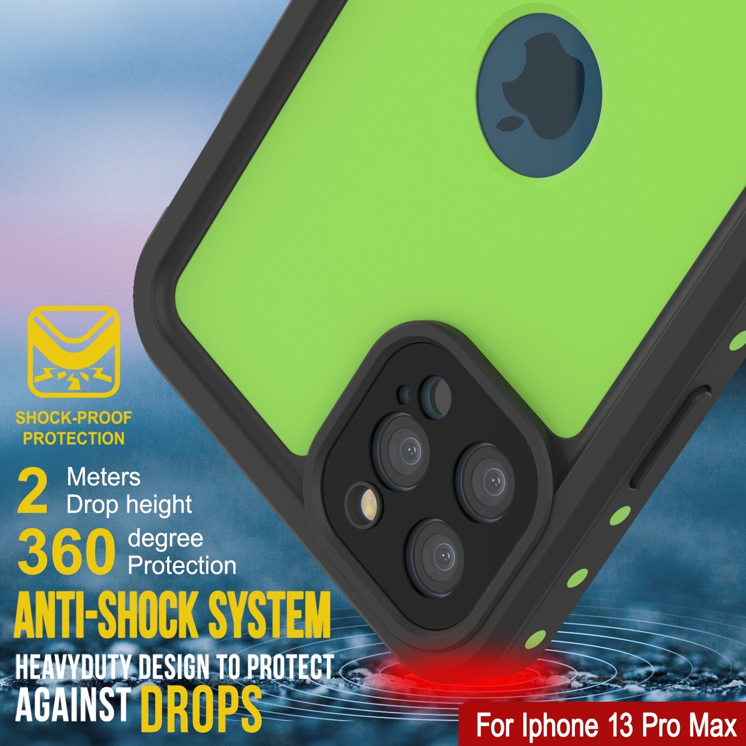 Capa à prova d'água IP68 para iPhone 13 Pro Max, Punkcase [Verde claro] [Série StudStar] [Ajuste fino] [Prova de sujeira]