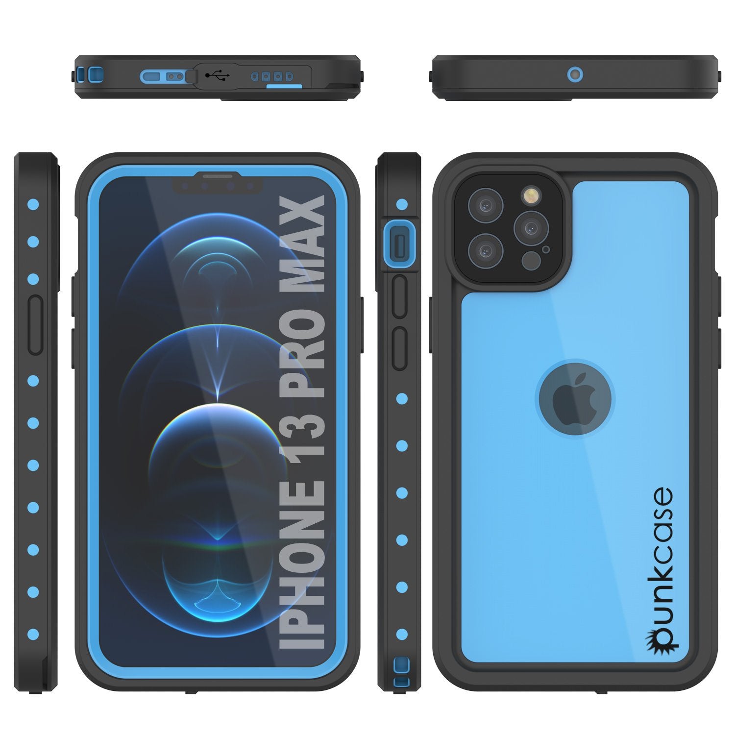 Capa à Prova d'Água IP68 para iPhone 13 Pro Max, Punkcase [Azul Claro] [Série StudStar] [Ajuste Fino] [À Prova de Sujeira]