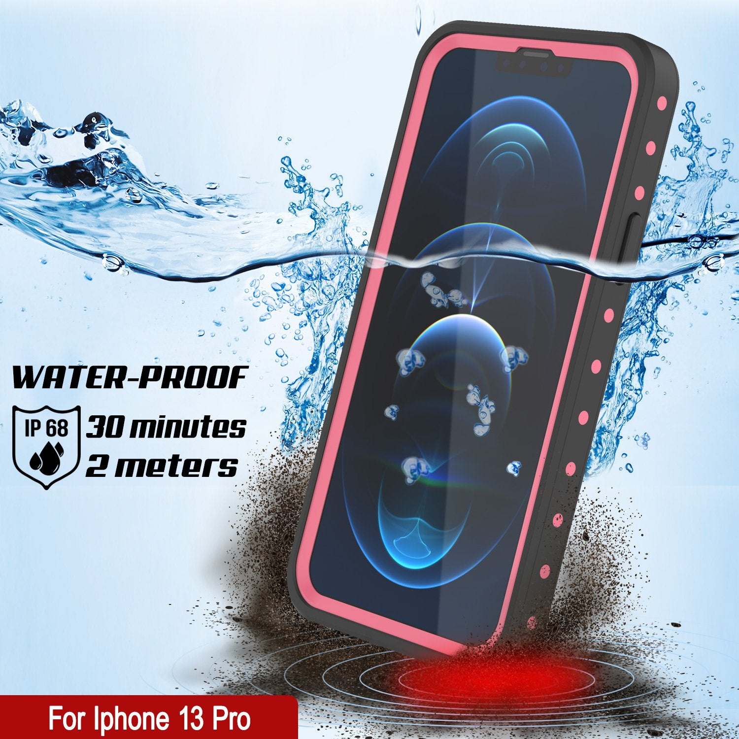Capa à prova d'água IP68 para iPhone 13 Pro, Punkcase [Pink] [Série StudStar] [Slim Fit] [À Prova de Poeira]
