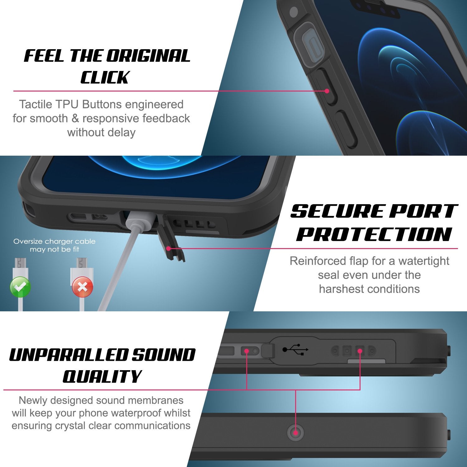 Capa à prova d'água IP68 para iPhone 13 Pro, Punkcase [Vermelha] [Série StudStar] [Ajuste Slim]