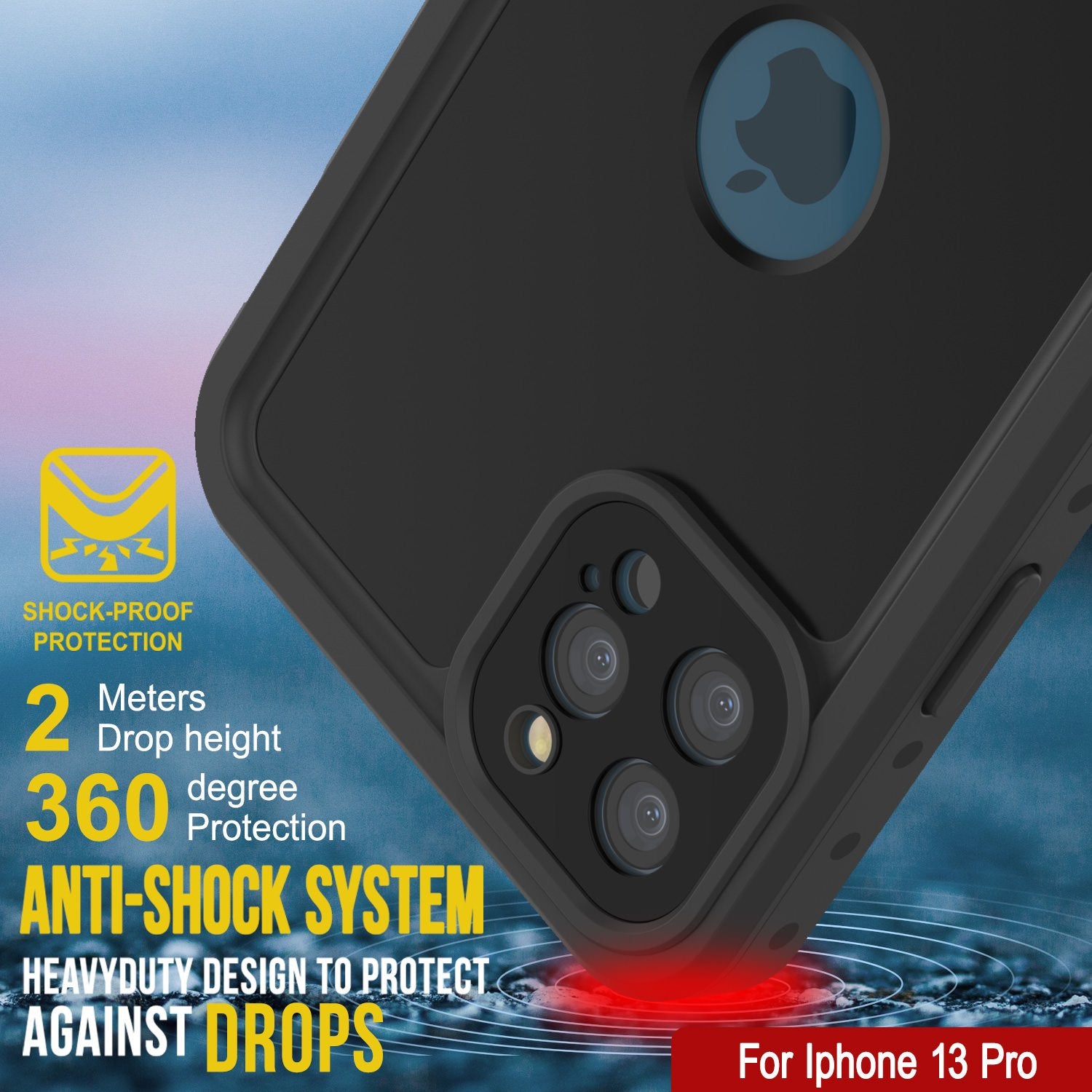 Capa à prova d'água IP68 para iPhone 13 Pro, Punkcase [Preto] [Série StudStar] [Ajuste fino]