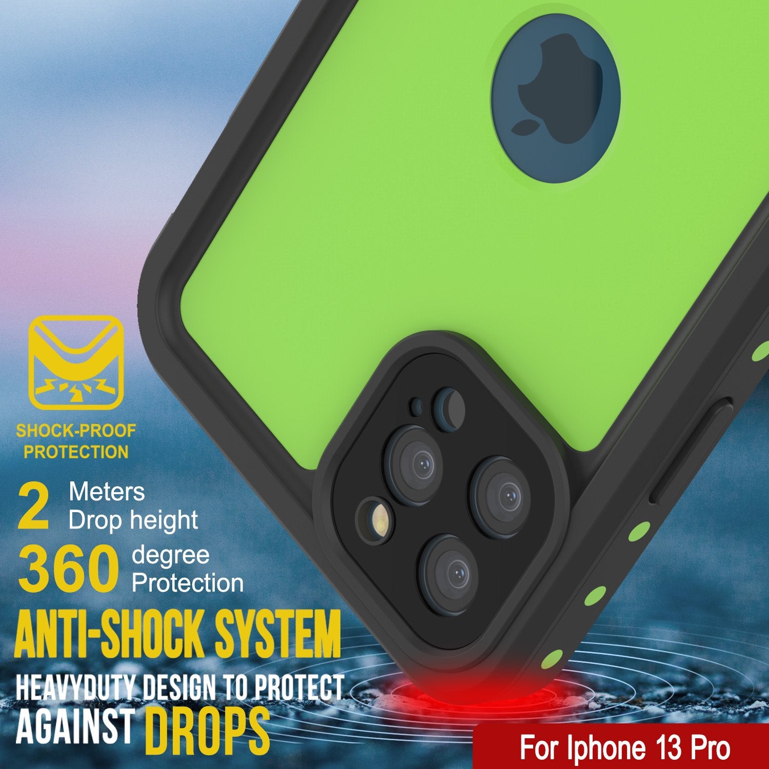Capa à prova d'água IP68 para iPhone 13 Pro, Punkcase [Verde claro] [Série StudStar] [Slim Fit] [À prova de sujeira]