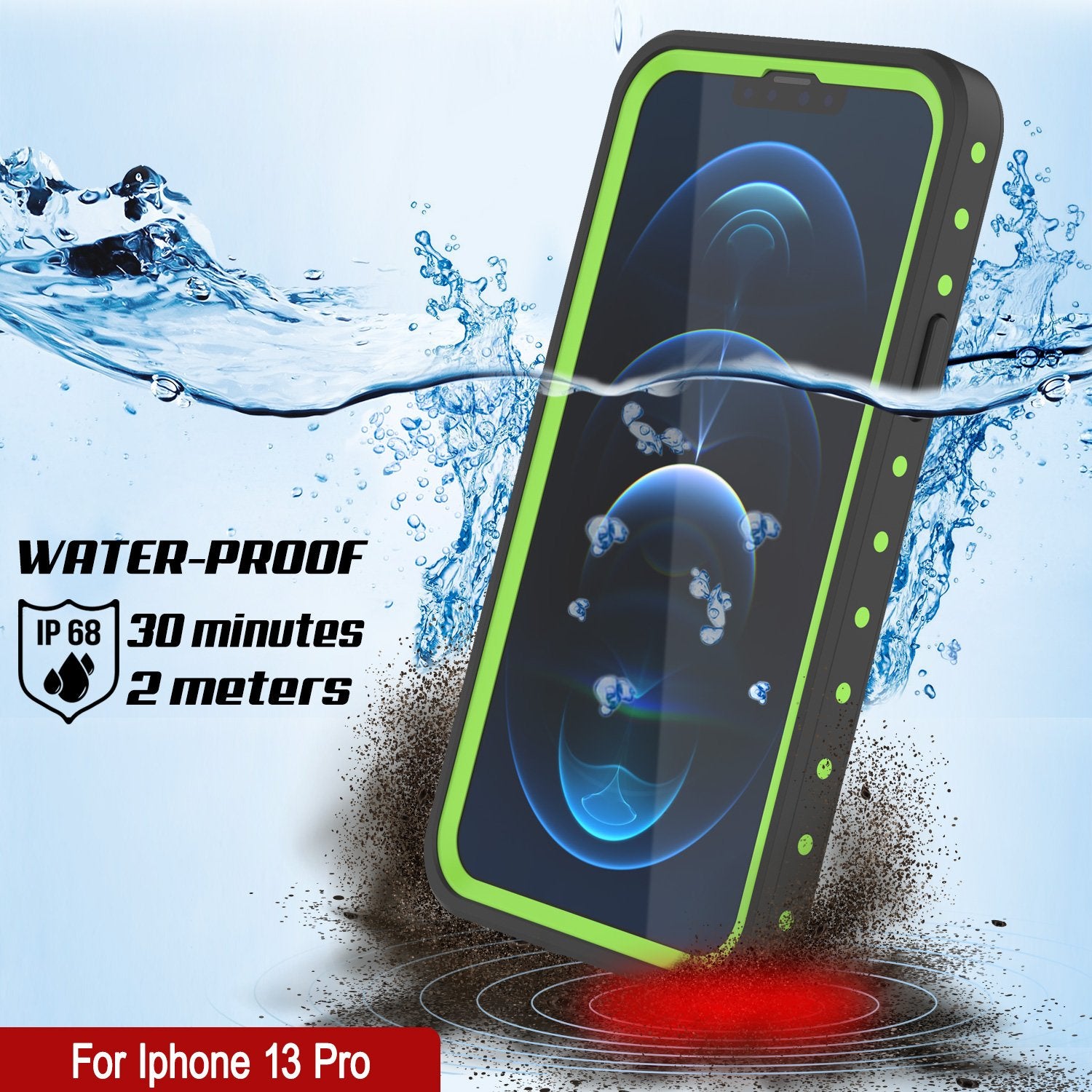 Capa à prova d'água IP68 para iPhone 13 Pro, Punkcase [Verde claro] [Série StudStar] [Slim Fit] [À prova de sujeira]