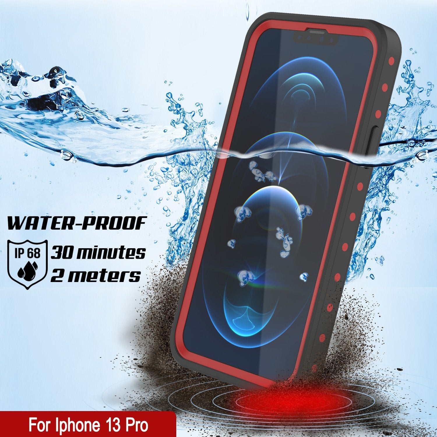 Capa à prova d'água IP68 para iPhone 13 Pro, Punkcase [Vermelha] [Série StudStar] [Ajuste Slim]