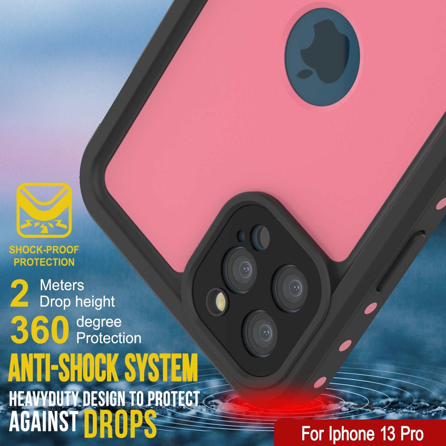Capa à prova d'água IP68 para iPhone 13 Pro, Punkcase [Pink] [Série StudStar] [Slim Fit] [À Prova de Poeira]