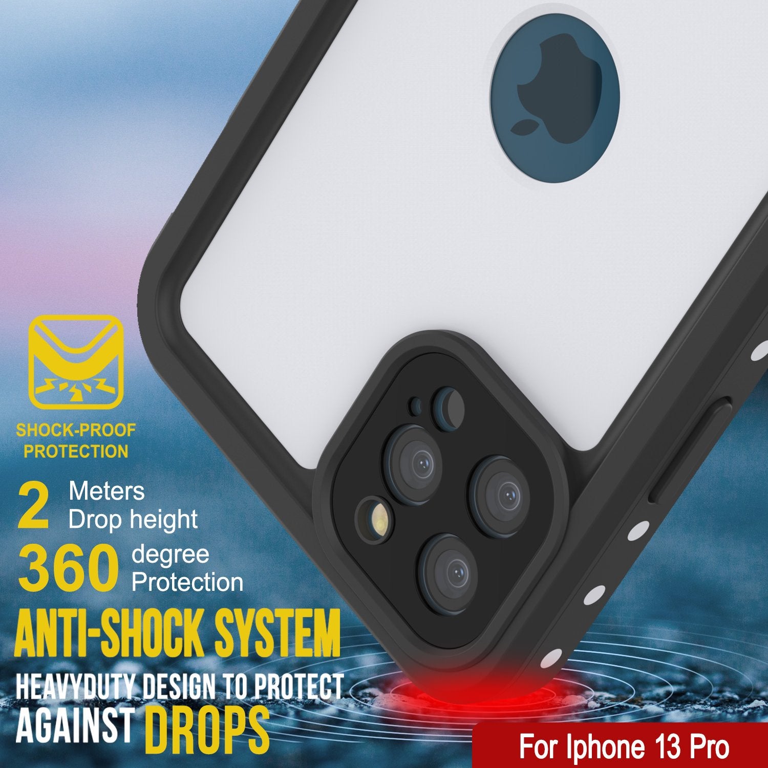 Capa à prova d'água IP68 para iPhone 13 Pro, Punkcase [Branco] [Série StudStar] [Ajuste Perfeito] [Prova de sujeira]