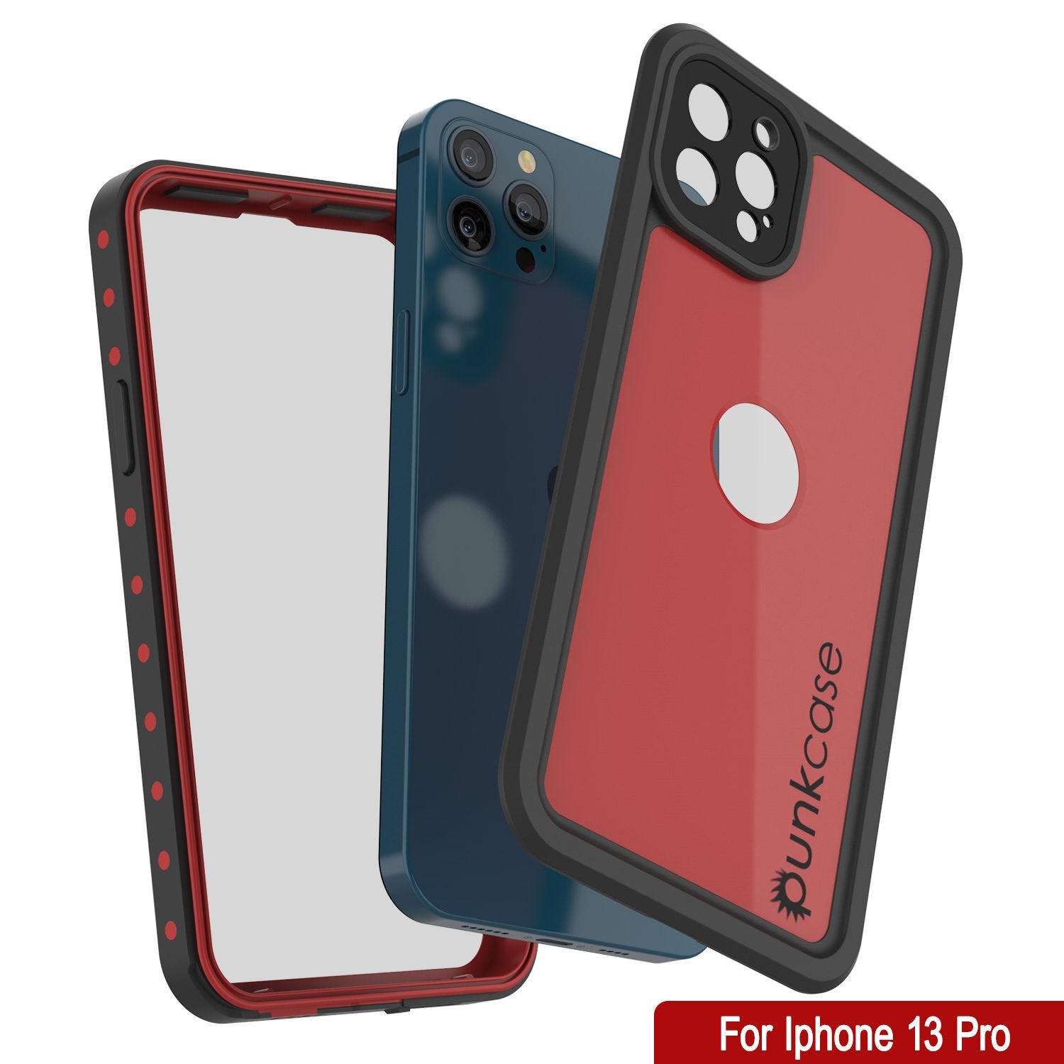 Capa à prova d'água IP68 para iPhone 13 Pro, Punkcase [Vermelha] [Série StudStar] [Ajuste Slim]