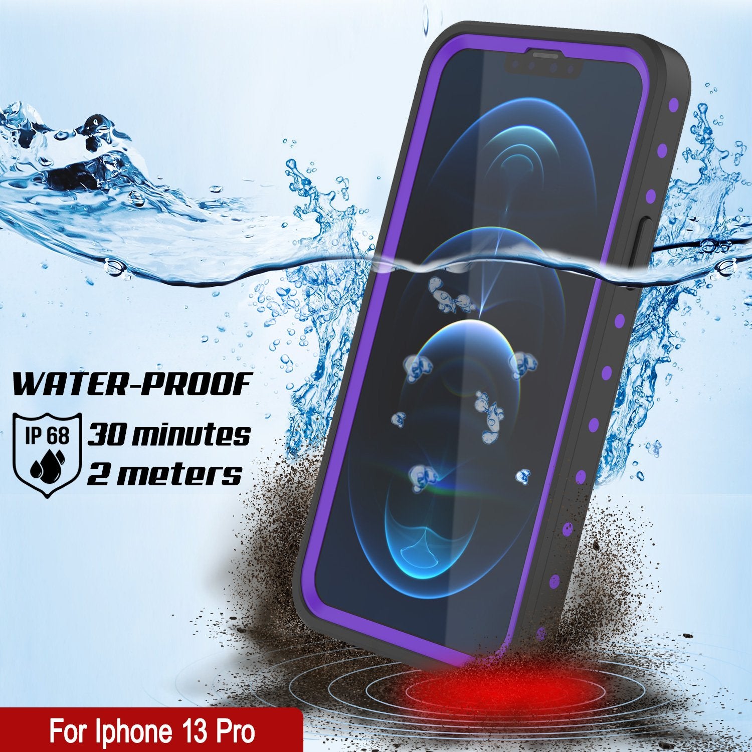Capa à Prova de Água IP68 para iPhone 13 Pro, Punkcase [Roxa] [Série StudStar] [Ajuste Slim] [À Prova de Sujeira]