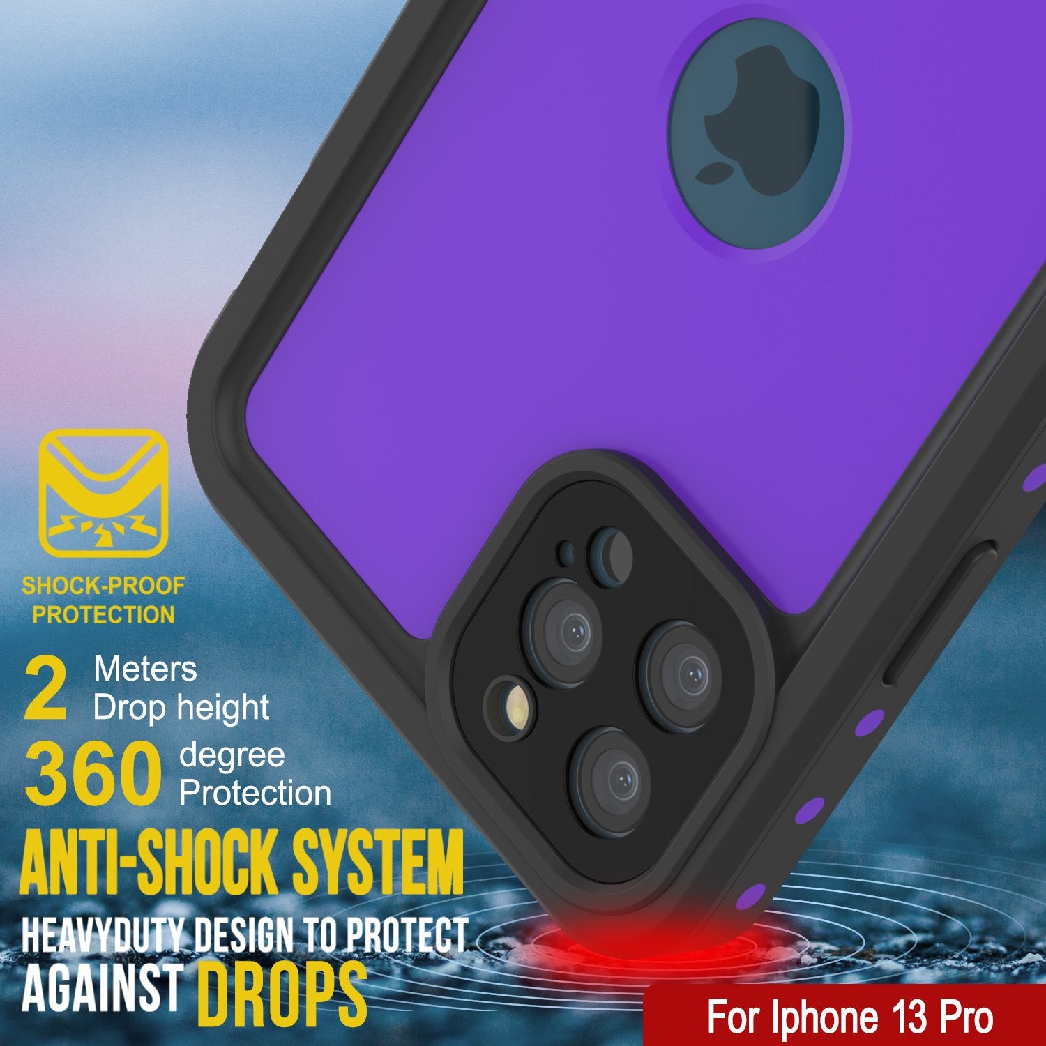 Capa à Prova de Água IP68 para iPhone 13 Pro, Punkcase [Roxa] [Série StudStar] [Ajuste Slim] [À Prova de Sujeira]