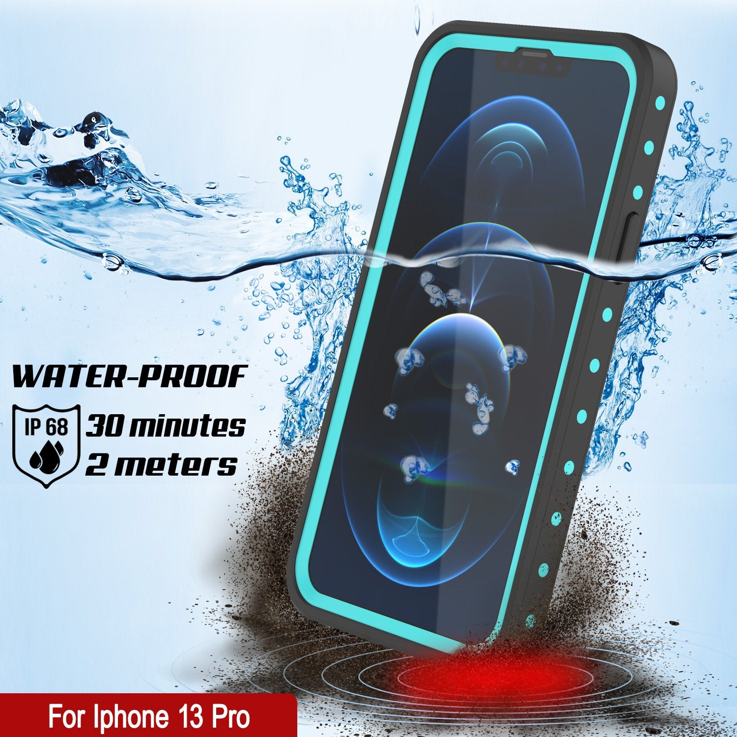 Capa à prova d'água IP68 para iPhone 13 Pro, Punkcase [Teal] [Série StudStar] [Slim Fit]