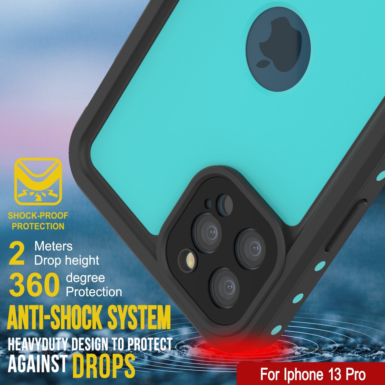 Capa à prova d'água IP68 para iPhone 13 Pro, Punkcase [Teal] [Série StudStar] [Slim Fit]