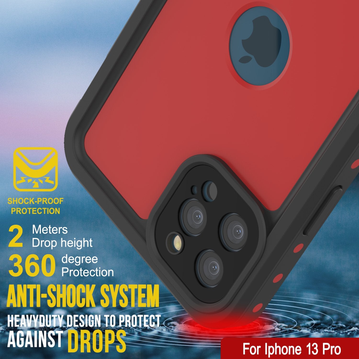 Capa à prova d'água IP68 para iPhone 13 Pro, Punkcase [Vermelha] [Série StudStar] [Ajuste Slim]
