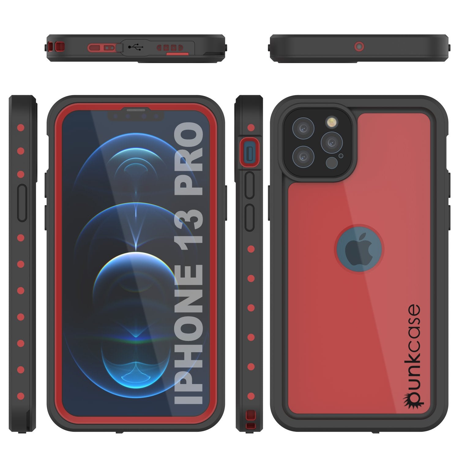Capa à prova d'água IP68 para iPhone 13 Pro, Punkcase [Vermelha] [Série StudStar] [Ajuste Slim]
