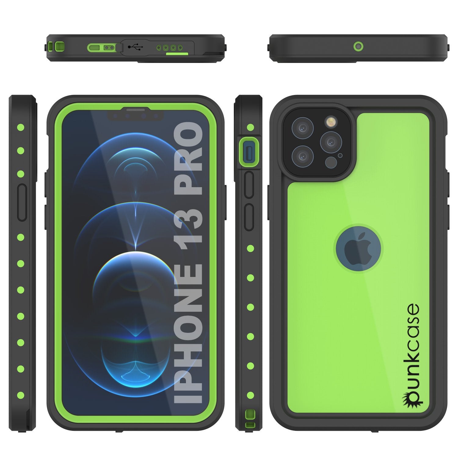 Capa à prova d'água IP68 para iPhone 13 Pro, Punkcase [Verde claro] [Série StudStar] [Slim Fit] [À prova de sujeira]