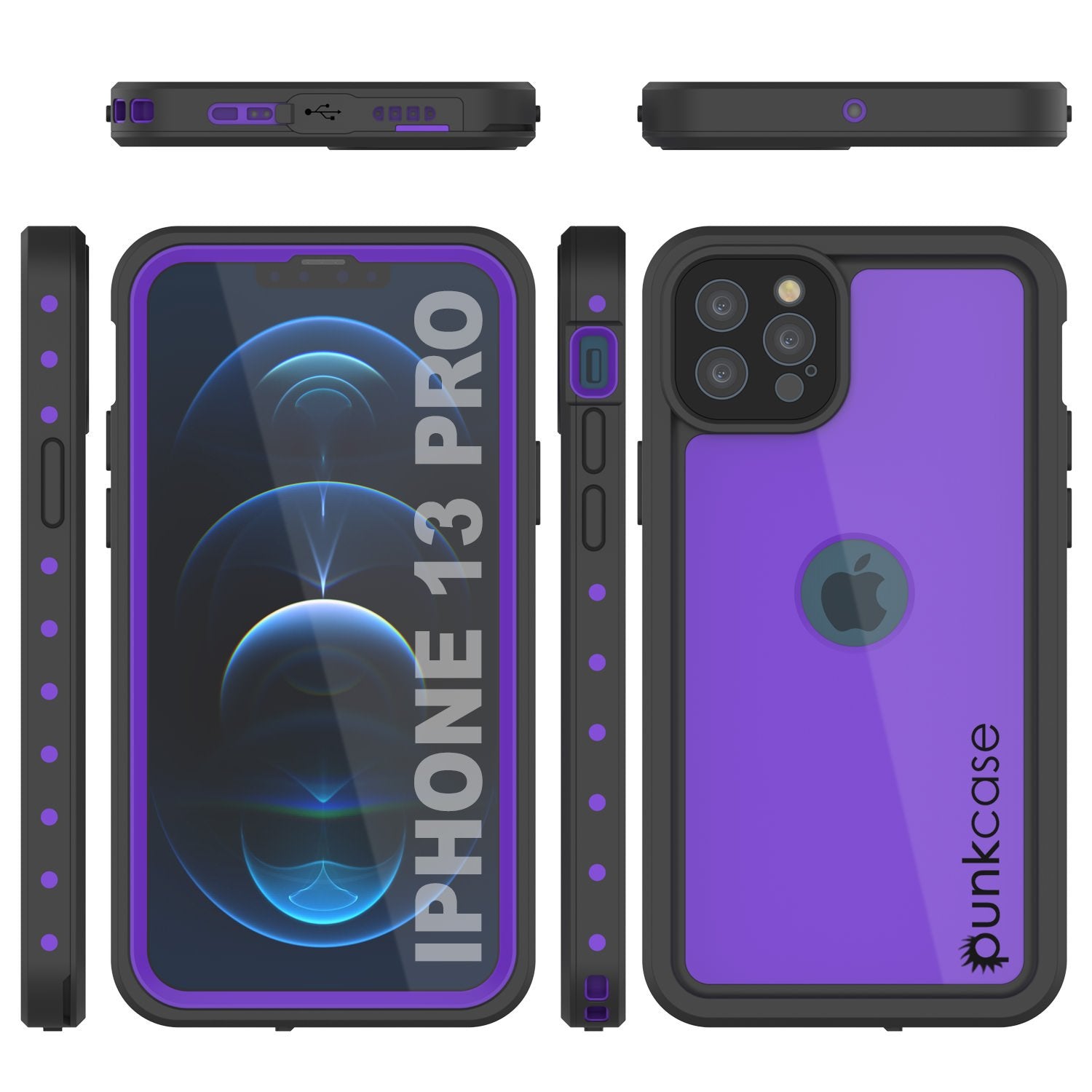 Capa à Prova de Água IP68 para iPhone 13 Pro, Punkcase [Roxa] [Série StudStar] [Ajuste Slim] [À Prova de Sujeira]