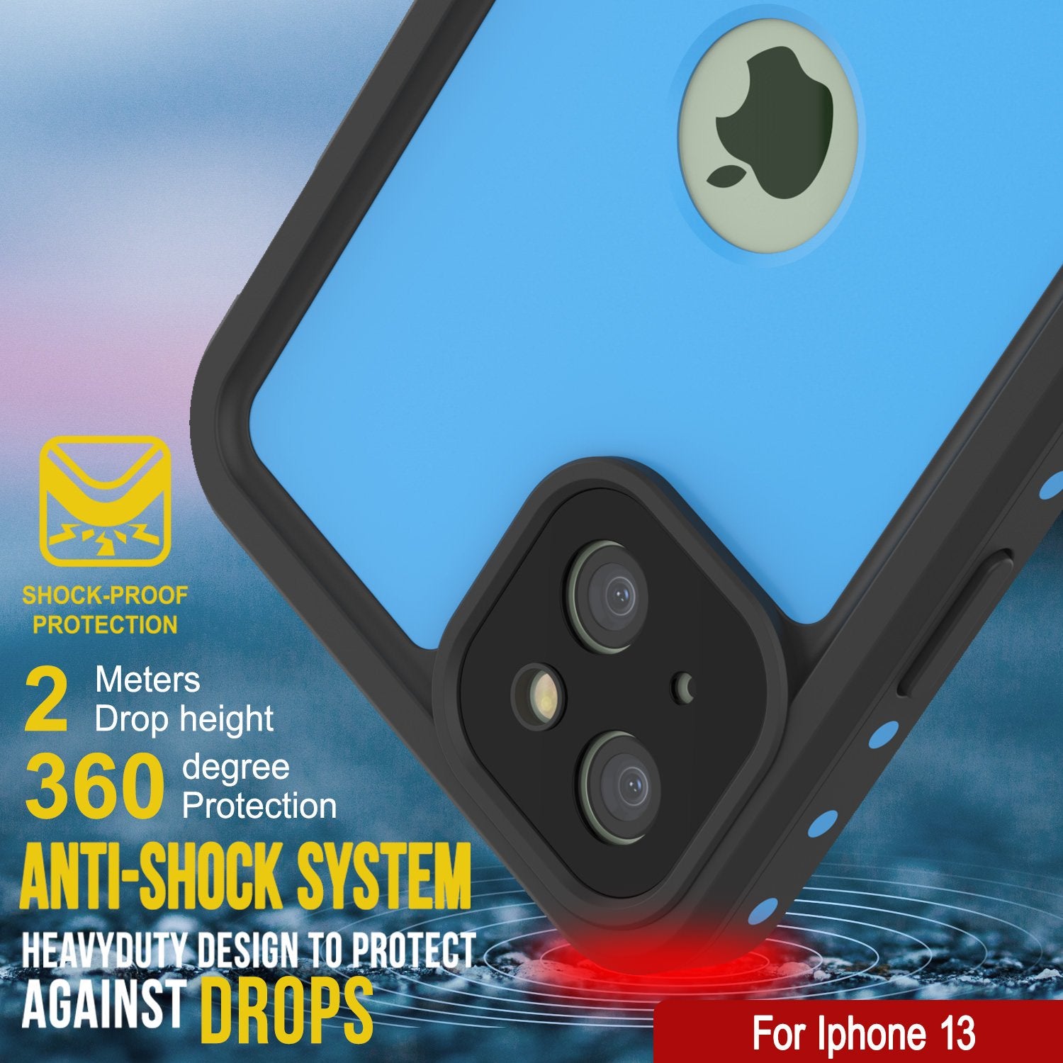Capa à prova d'água IP68 para iPhone 13, Punkcase [Azul claro] [Série StudStar] [Ajuste fino] [Prova de sujeira]