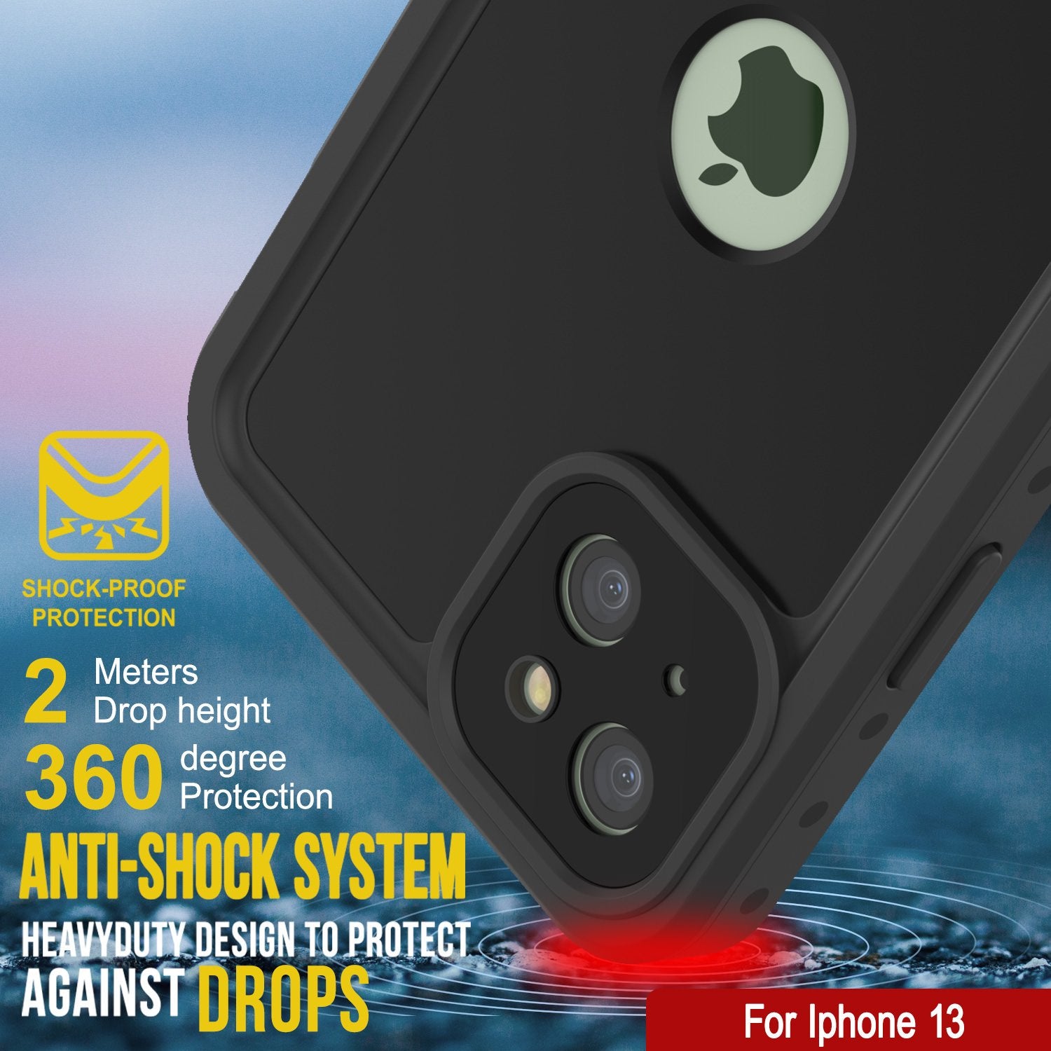 Capa à prova d'água IP68 para iPhone 13, Punkcase [Preto] [Série StudStar] [Ajuste Slim]