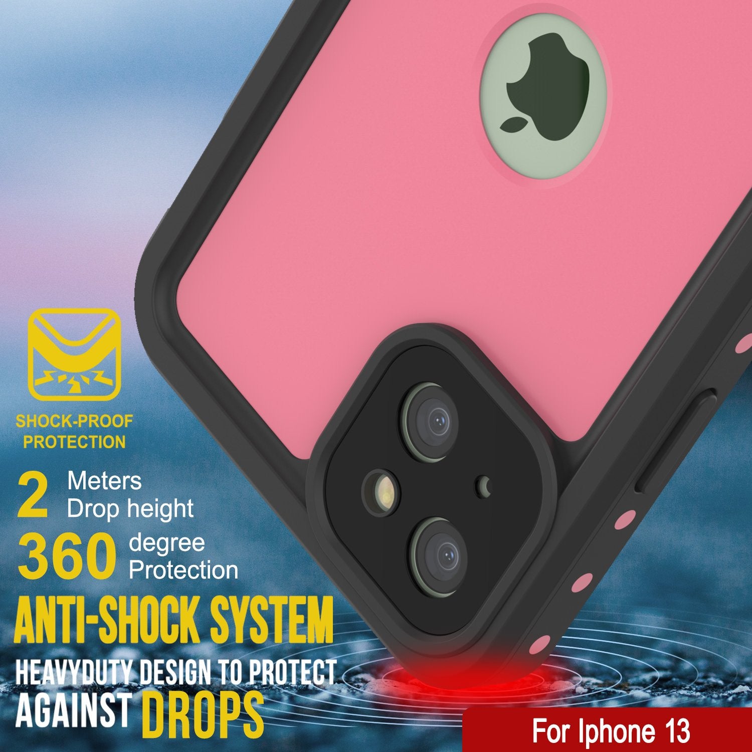 Capa iPhone 13 à Prova d'Água IP68, Punkcase [Cor-de-Rosa] [Série StudStar] [Ajuste Slim] [À Prova de Sujeira]