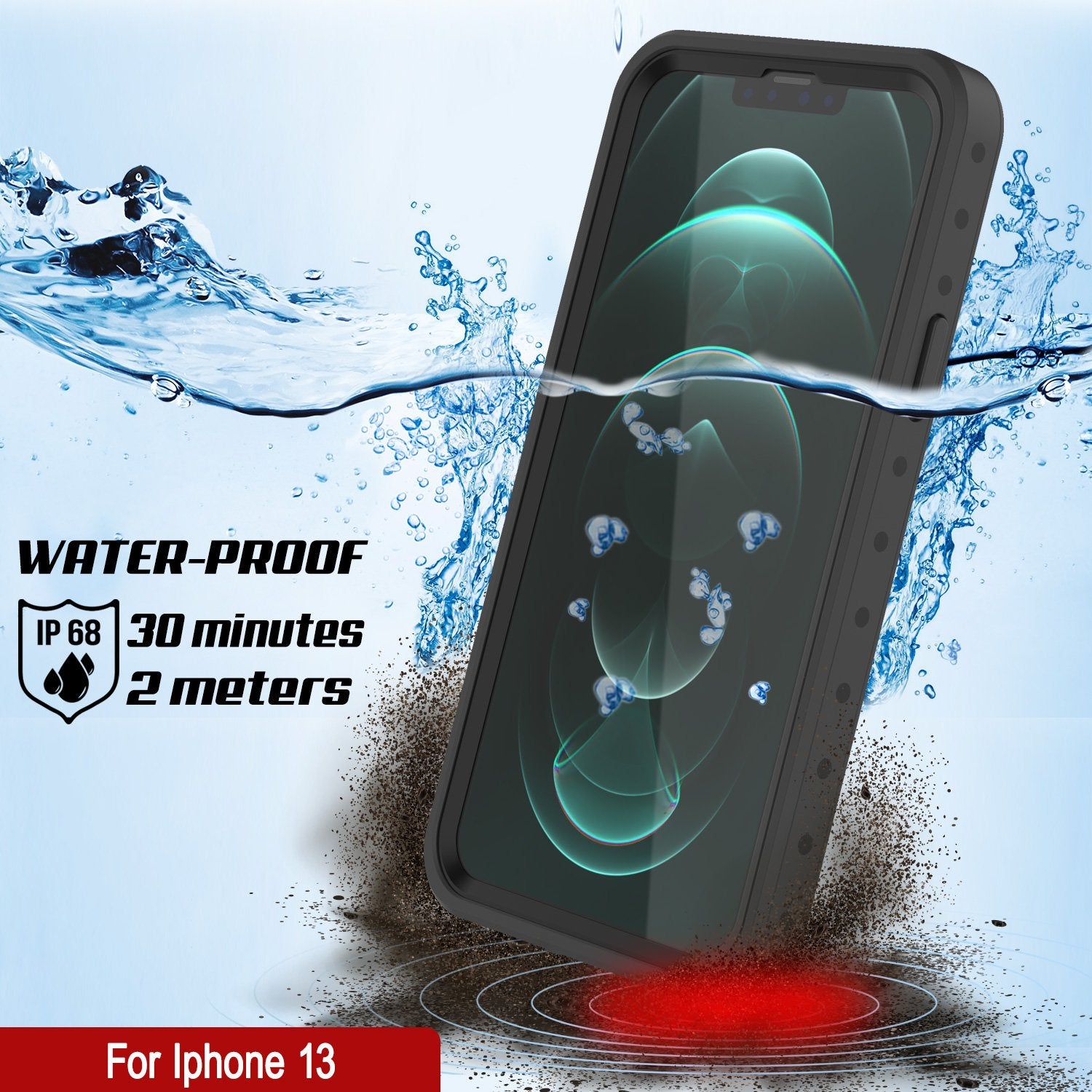 Capa à prova d'água IP68 para iPhone 13, Punkcase [Preto] [Série StudStar] [Ajuste Slim]