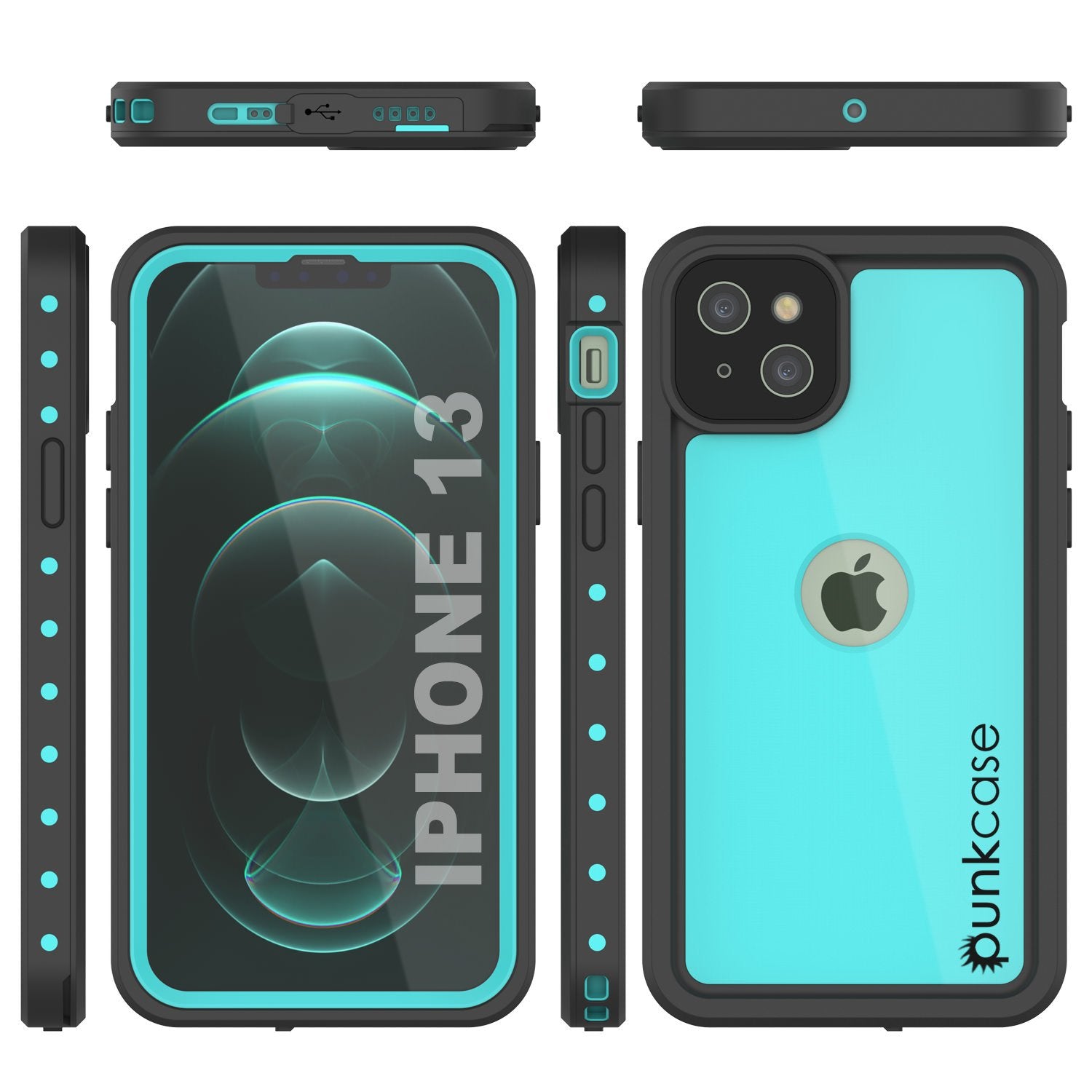 Capa à prova d'água IP68 para iPhone 13, Punkcase [Teal] [Série StudStar] [Modelo Slim Fit]