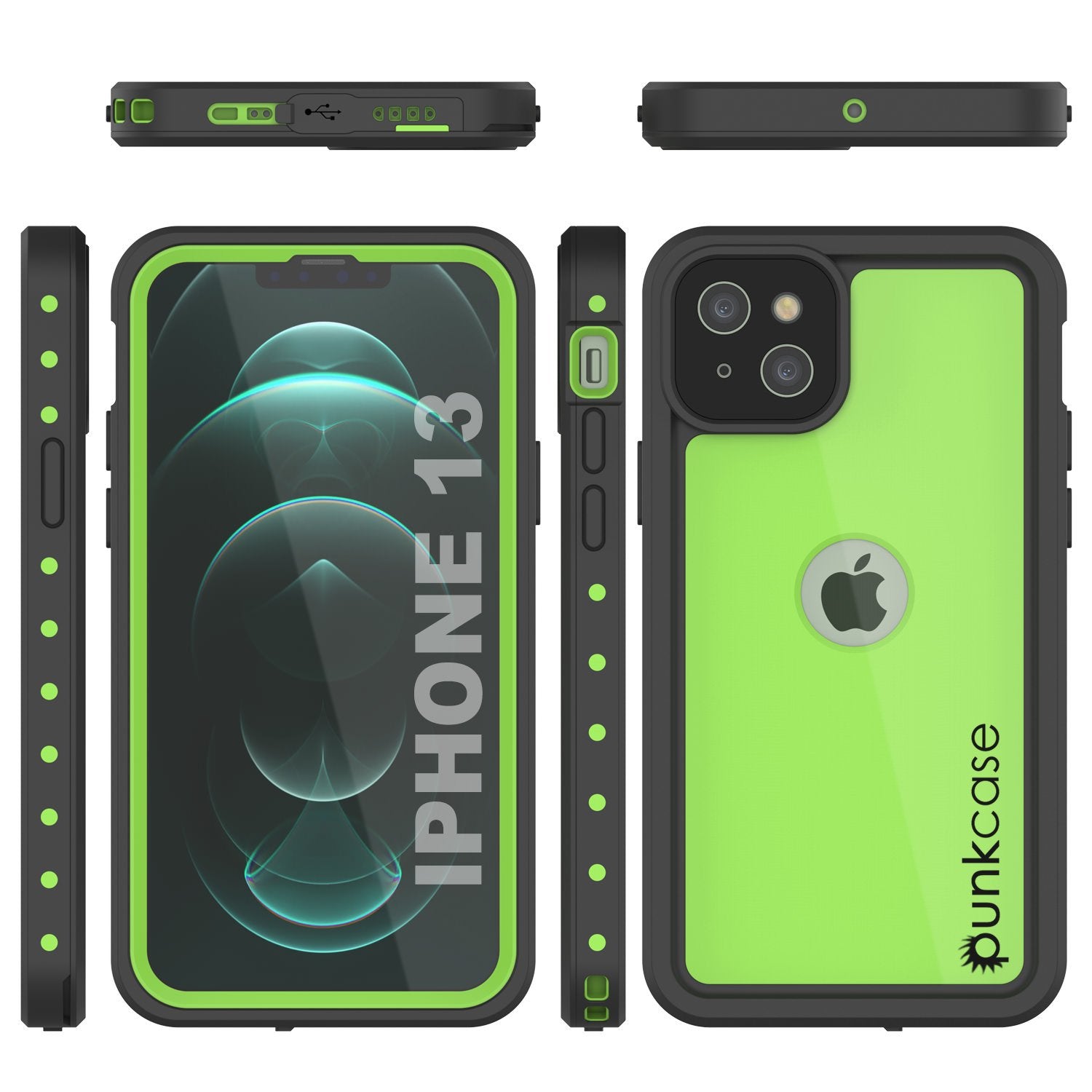 Capa à prova d'água IP68 para iPhone 13, Punkcase [Verde claro] [Série StudStar] [Ajuste Slim] [À prova de sujeira]
