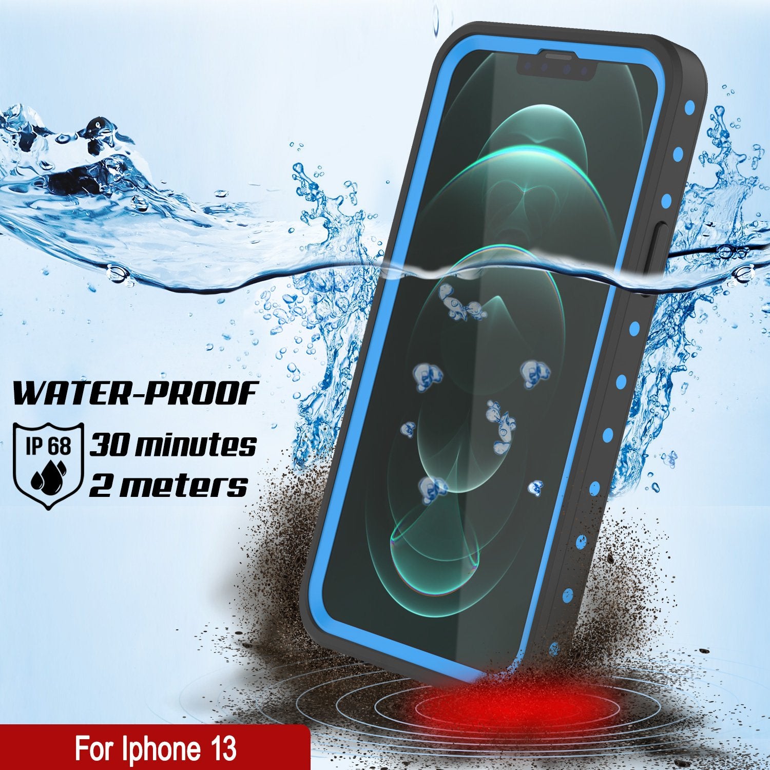 Capa à prova d'água IP68 para iPhone 13, Punkcase [Azul claro] [Série StudStar] [Ajuste fino] [Prova de sujeira]