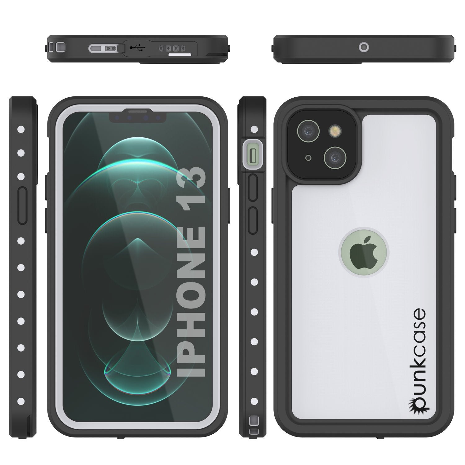 Capa à prova d'água IP68 para iPhone 13, Punkcase [Branco] [Série StudStar] [Ajuste Slim] [À prova de sujeira]