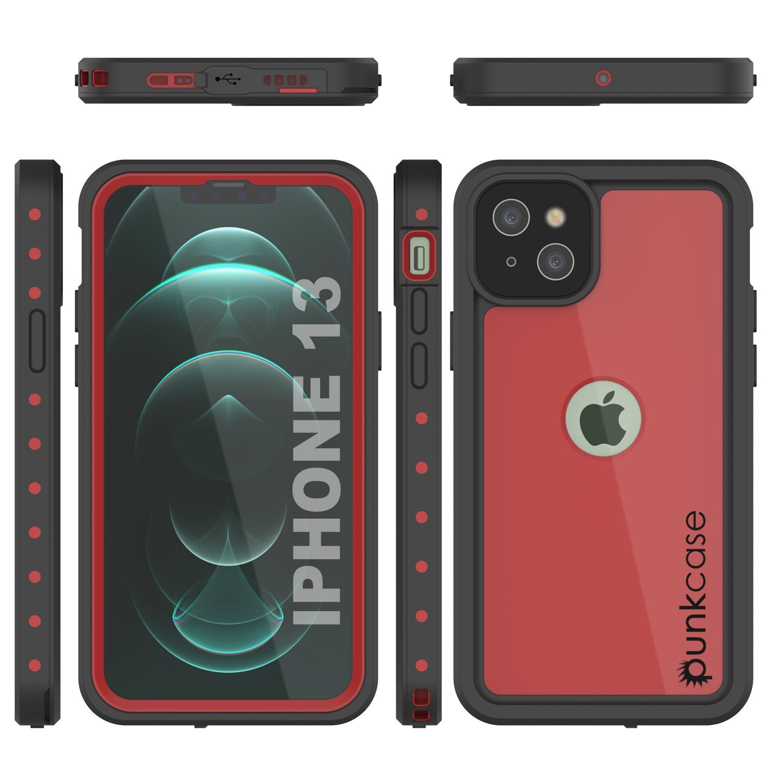 Capa à Prova d'Água IP68 para iPhone 13, Punkcase [Vermelho] [Série StudStar] [Slim Fit]