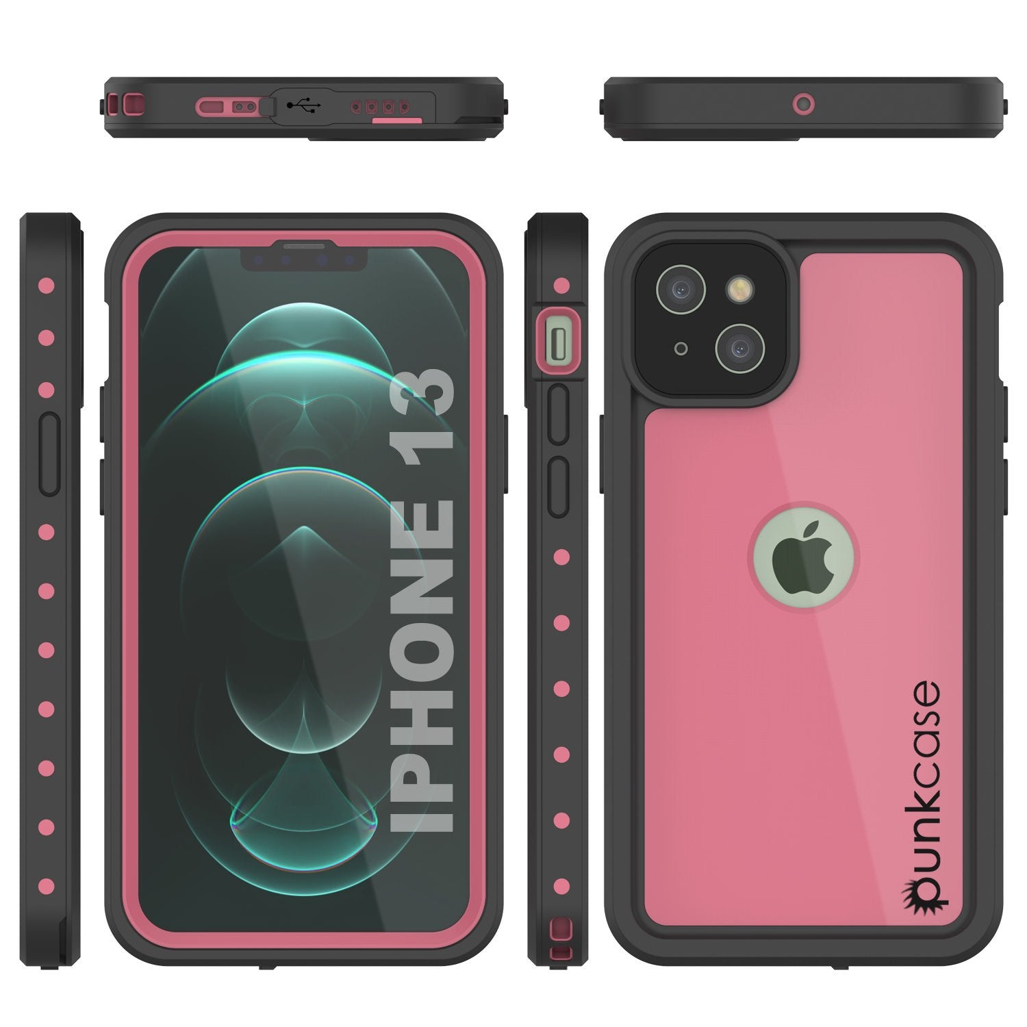 Capa iPhone 13 à Prova d'Água IP68, Punkcase [Cor-de-Rosa] [Série StudStar] [Ajuste Slim] [À Prova de Sujeira]