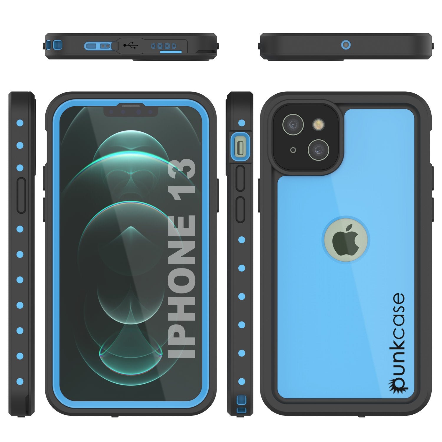 Capa à prova d'água IP68 para iPhone 13, Punkcase [Azul claro] [Série StudStar] [Ajuste fino] [Prova de sujeira]