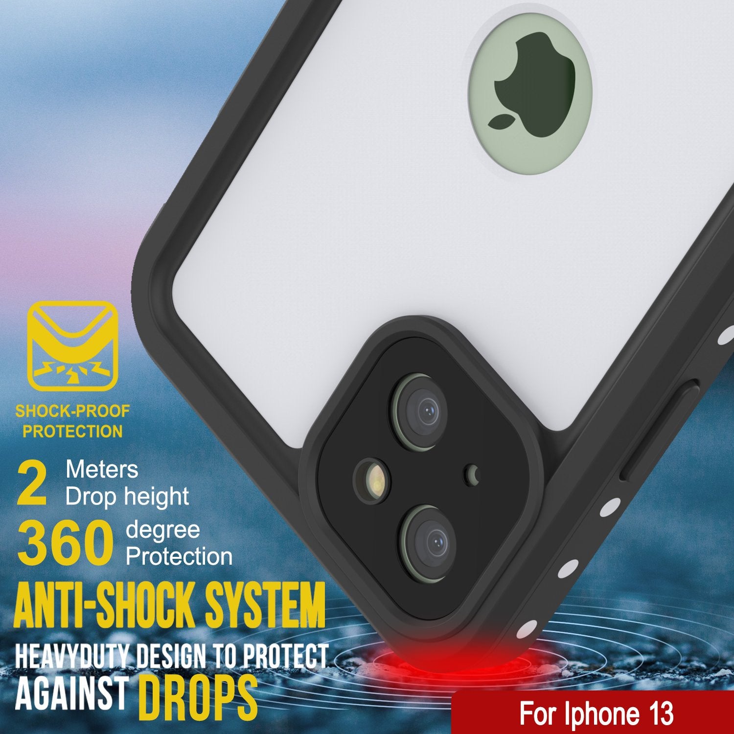 Capa à prova d'água IP68 para iPhone 13, Punkcase [Branco] [Série StudStar] [Ajuste Slim] [À prova de sujeira]