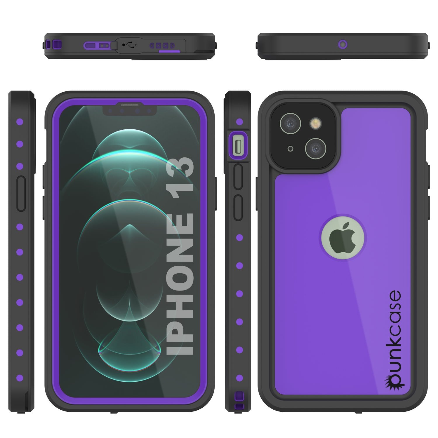 Capa à prova d'água IP68 para iPhone 13, Punkcase [Roxo] [Série StudStar] [Ajuste Slim] [À prova de sujeira]
