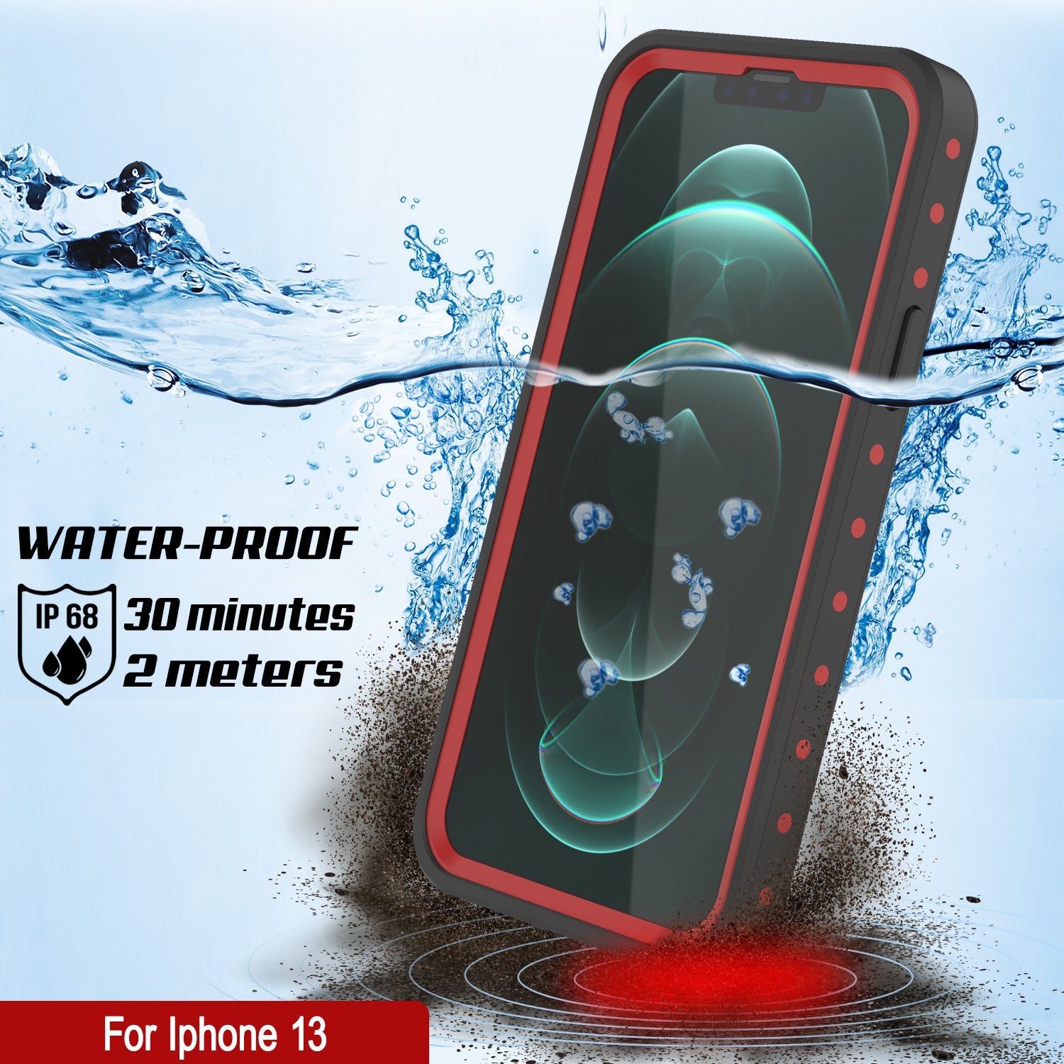 Capa à Prova d'Água IP68 para iPhone 13, Punkcase [Vermelho] [Série StudStar] [Slim Fit]
