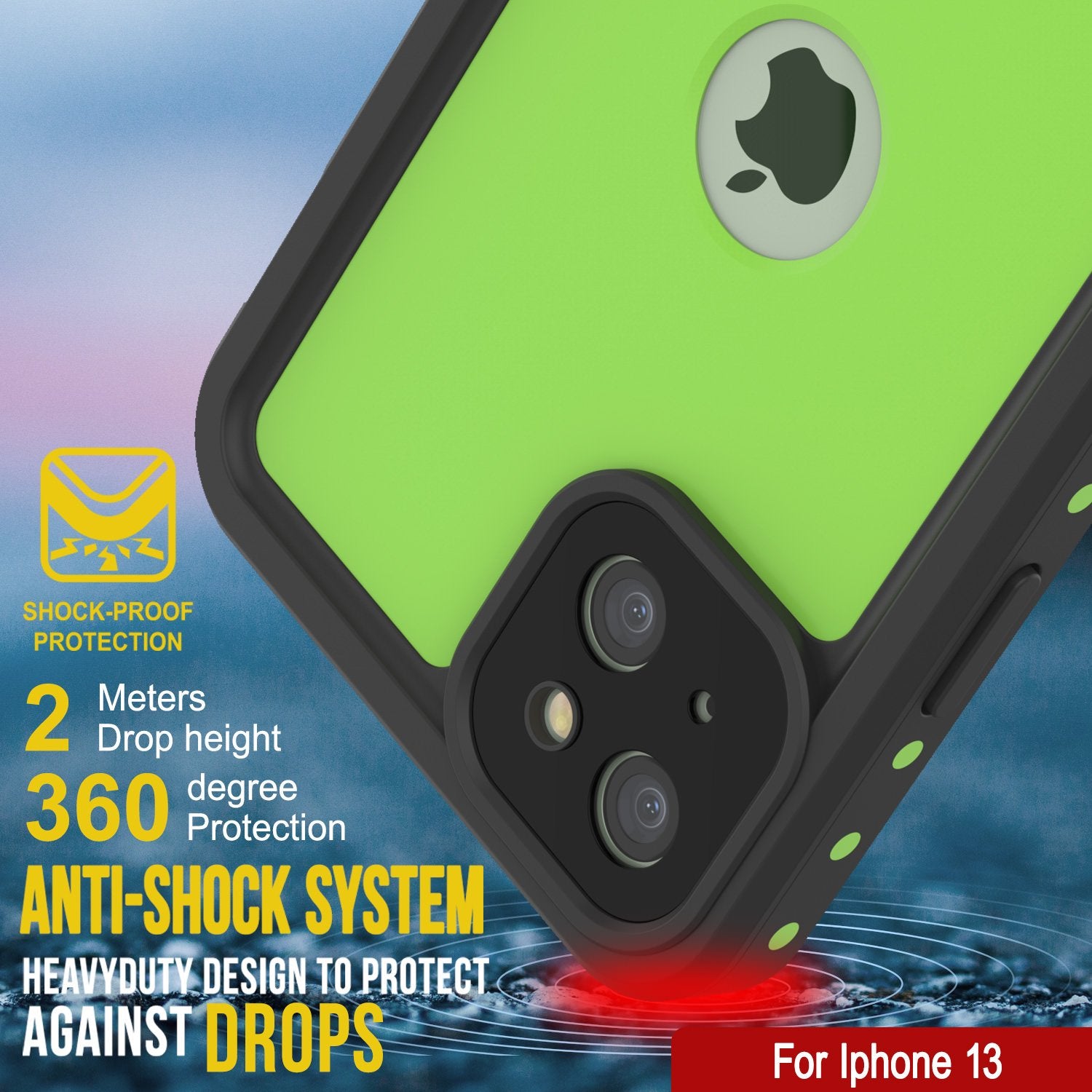 Capa à prova d'água IP68 para iPhone 13, Punkcase [Verde claro] [Série StudStar] [Ajuste Slim] [À prova de sujeira]