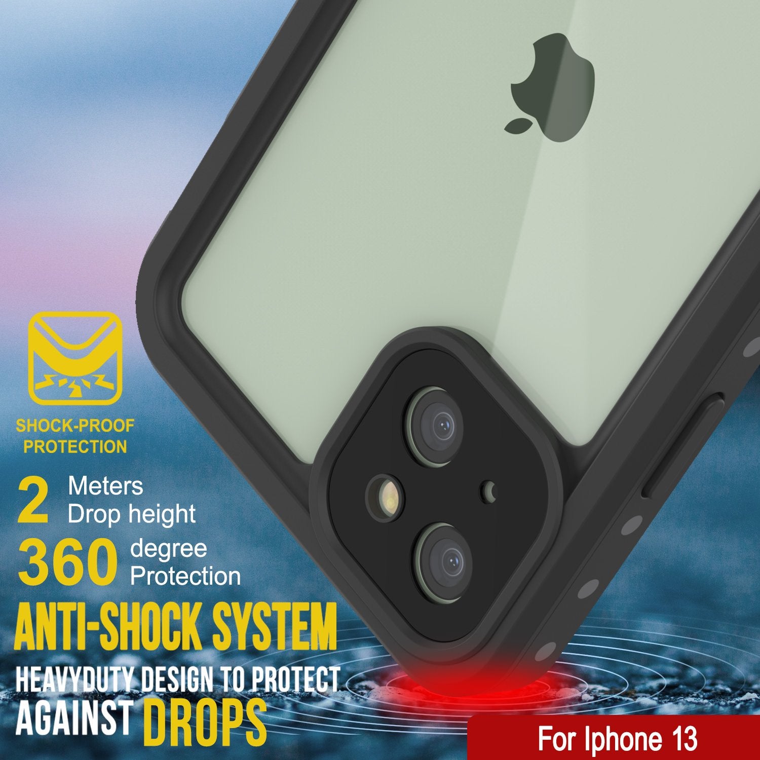 Capa iPhone 13 à prova d'água IP68, Punkcase [Transparente] [Série StudStar] [Ajuste Slim] [À prova de sujeira]