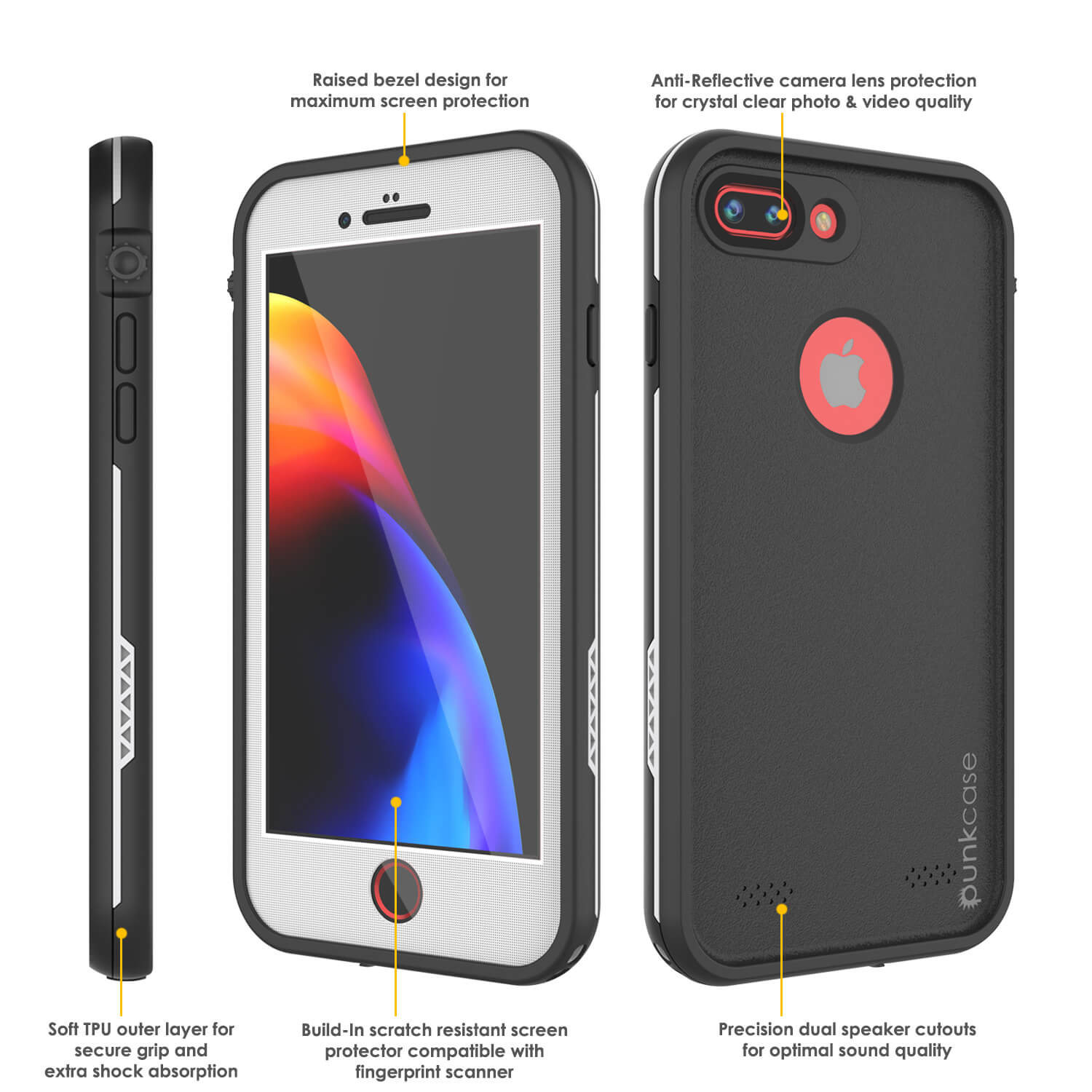 Capa à prova d'água para iPhone 7+ Plus, série branca Punkcase SpikeStar | Ajuste fino de 6,6 pés subaquático IP68